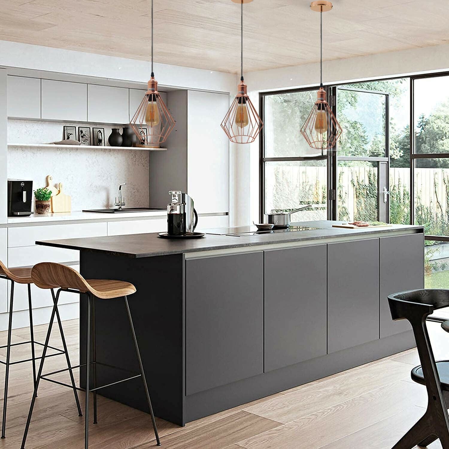 Metal Diamond Cage Ceiling Pendant Light in rose gold finish, showcasing its modern design and elegant structure.