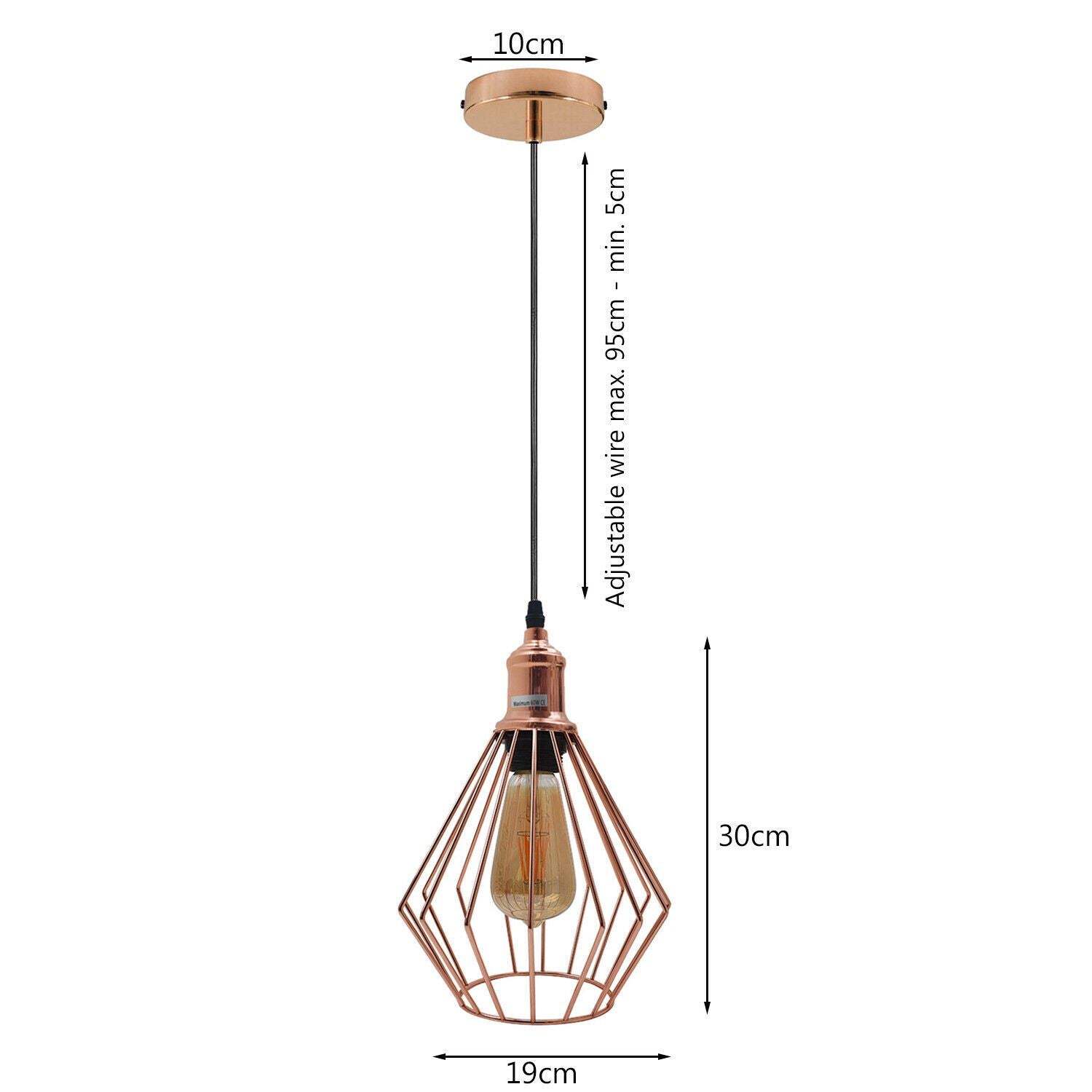 Metal Diamond Cage Ceiling Pendant Light in rose gold finish, showcasing its modern design and elegant structure.