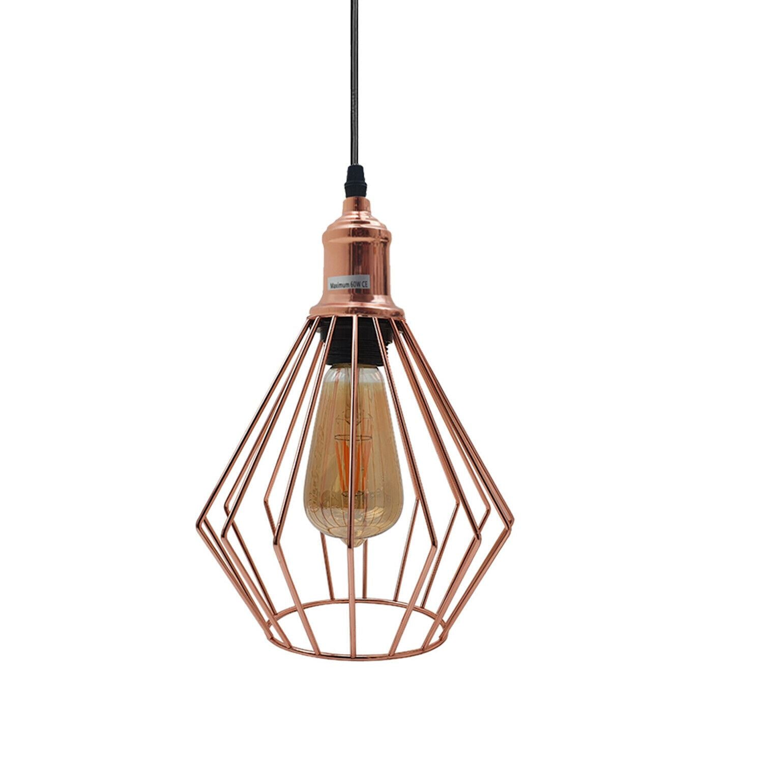 Metal Diamond Cage Ceiling Pendant Light in rose gold finish, showcasing its modern design and elegant structure.