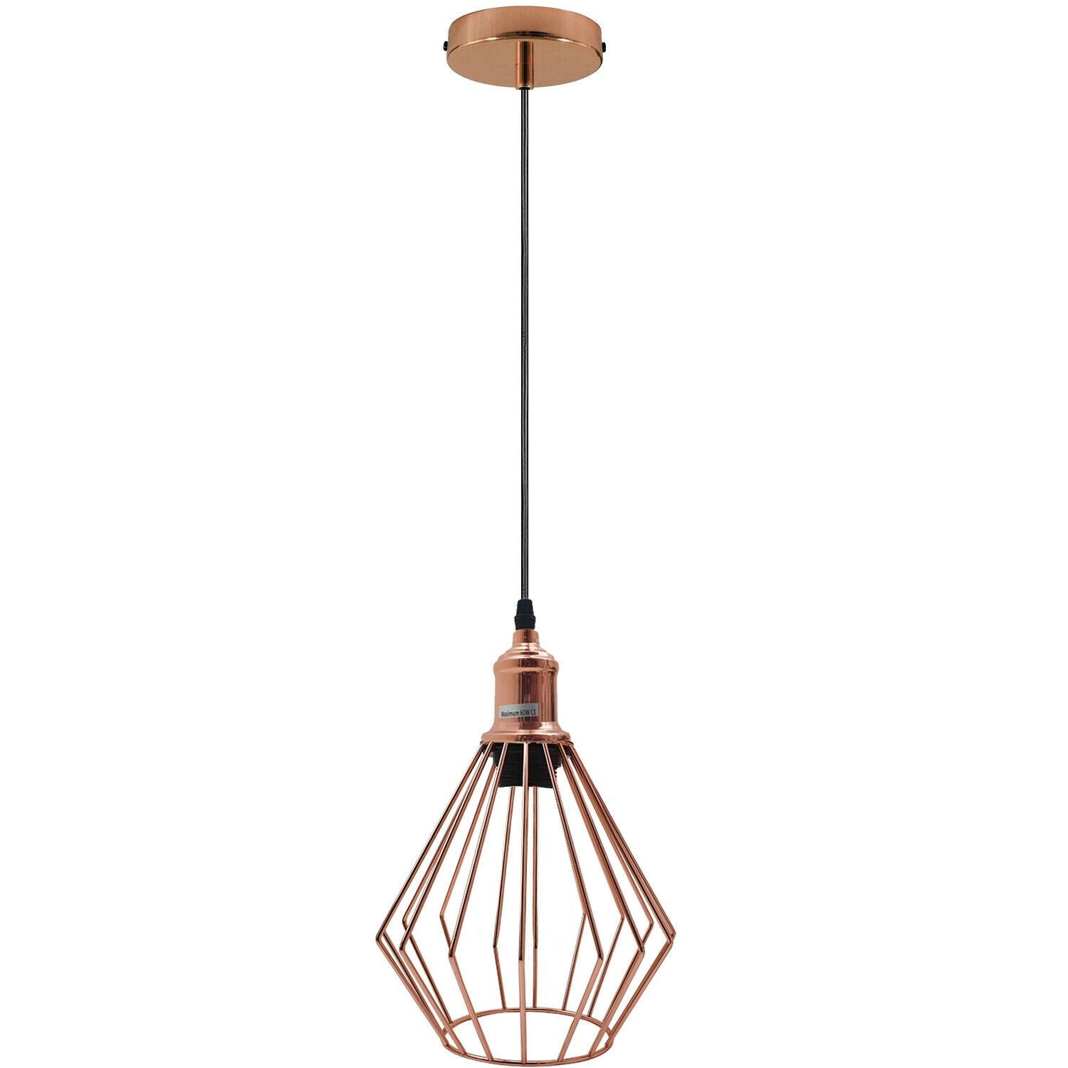 Metal Diamond Cage Ceiling Pendant Light in rose gold finish, showcasing its modern design and elegant structure.