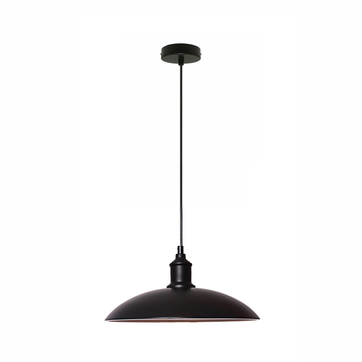 Antique café loft bar ceiling pendant light with black metal lampshade, adjustable fabric wire, and E27 socket.