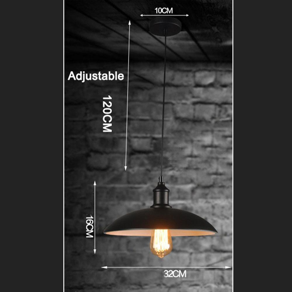 Antique café loft bar ceiling pendant light with black metal lampshade, adjustable fabric wire, and E27 socket.