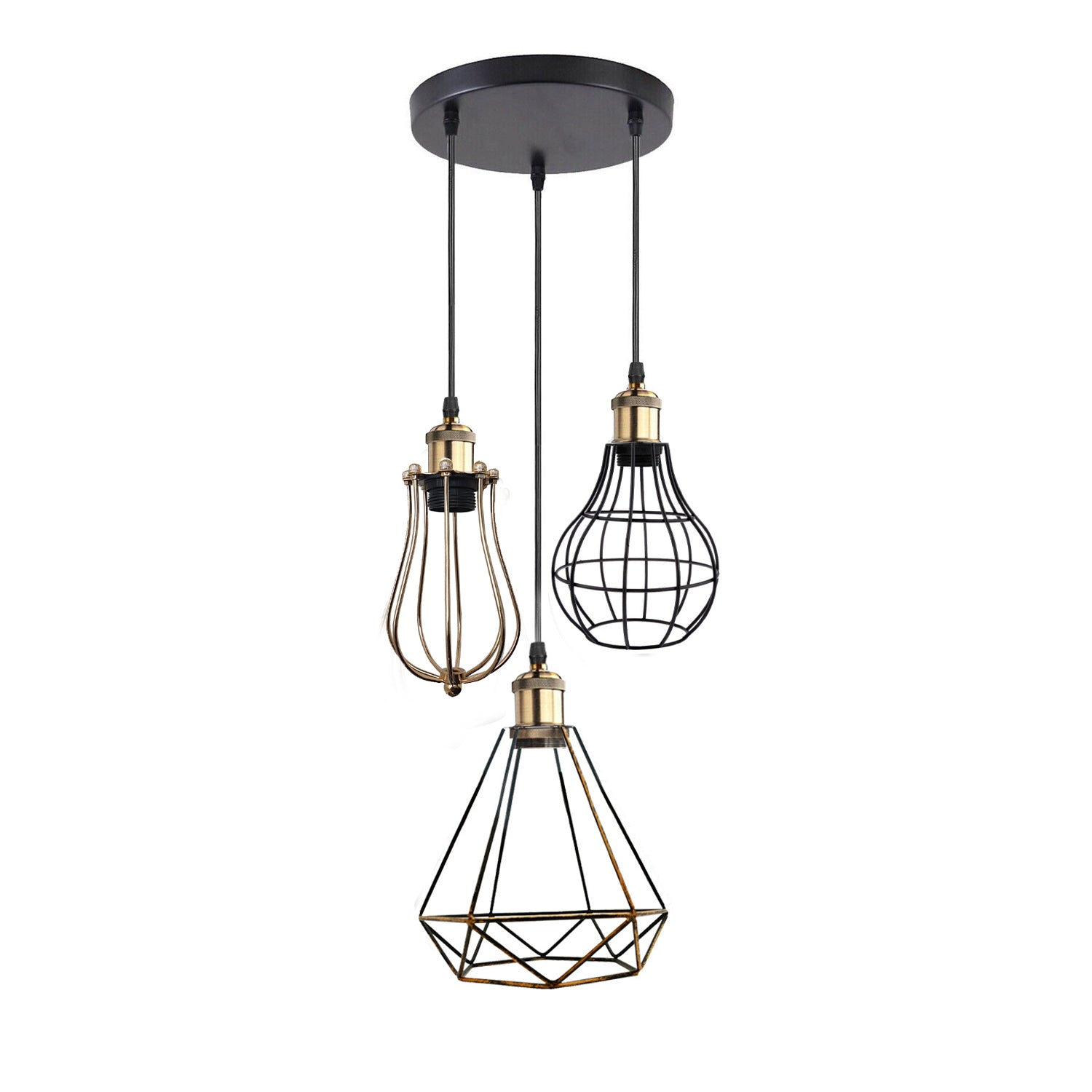 Modern 3 Light Cage Ceiling Hanging Pendant Lamp Fixture with brushed finish and adjustable design, perfect for stylish home décor.
