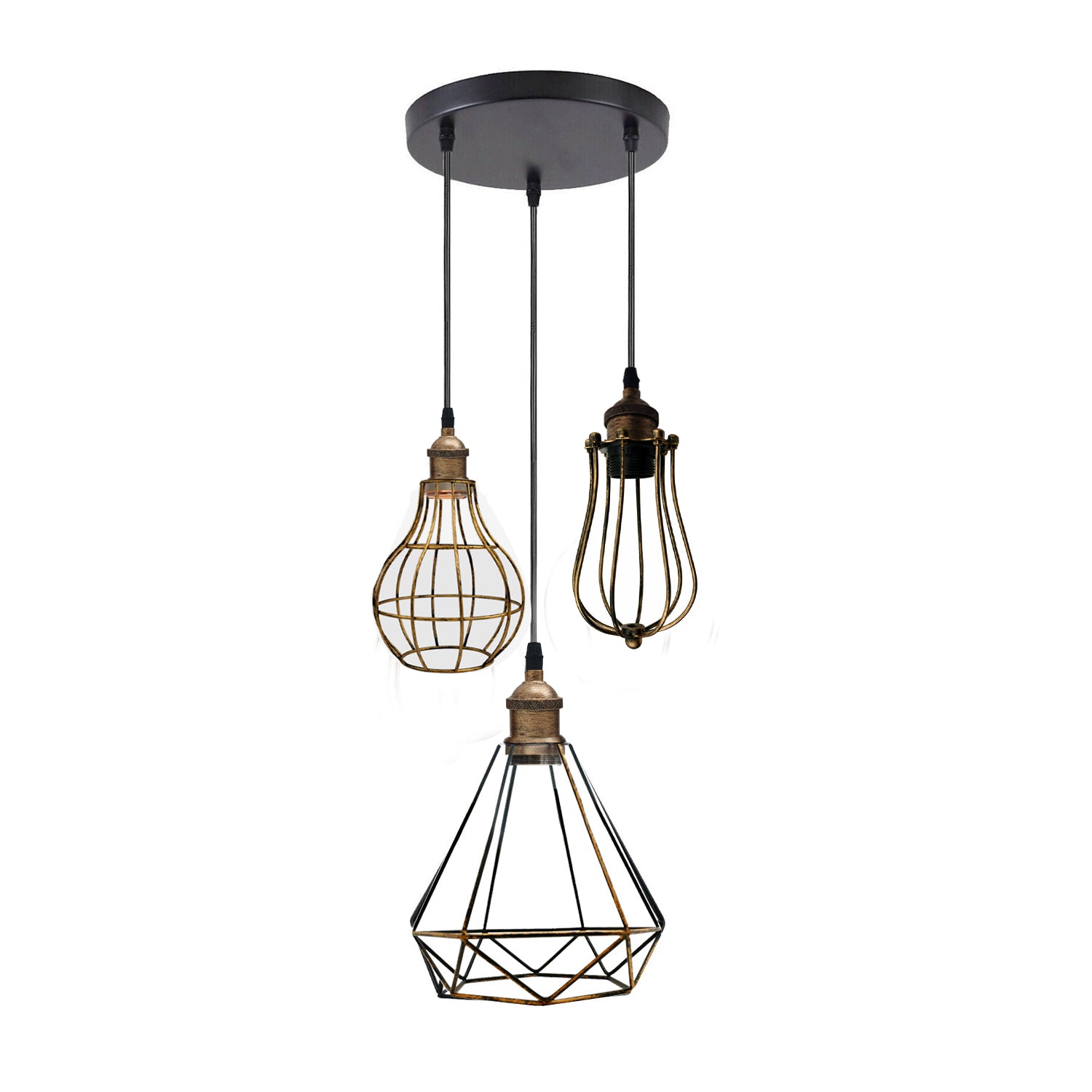 Modern 3 Light Cage Ceiling Hanging Pendant Lamp Fixture with brushed finish and adjustable design, perfect for stylish home décor.