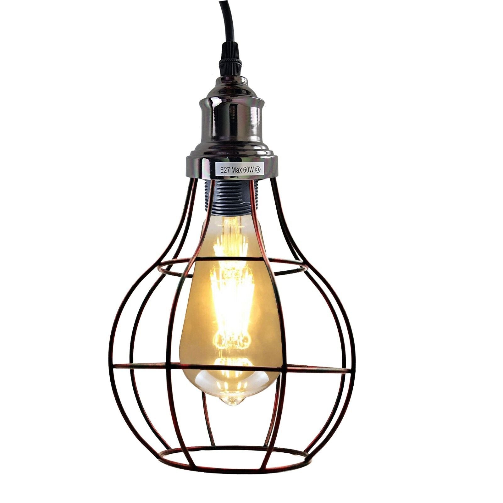 Modern 3 Light Cage Ceiling Hanging Pendant Lamp Fixture with brushed finish and adjustable design, perfect for stylish home décor.
