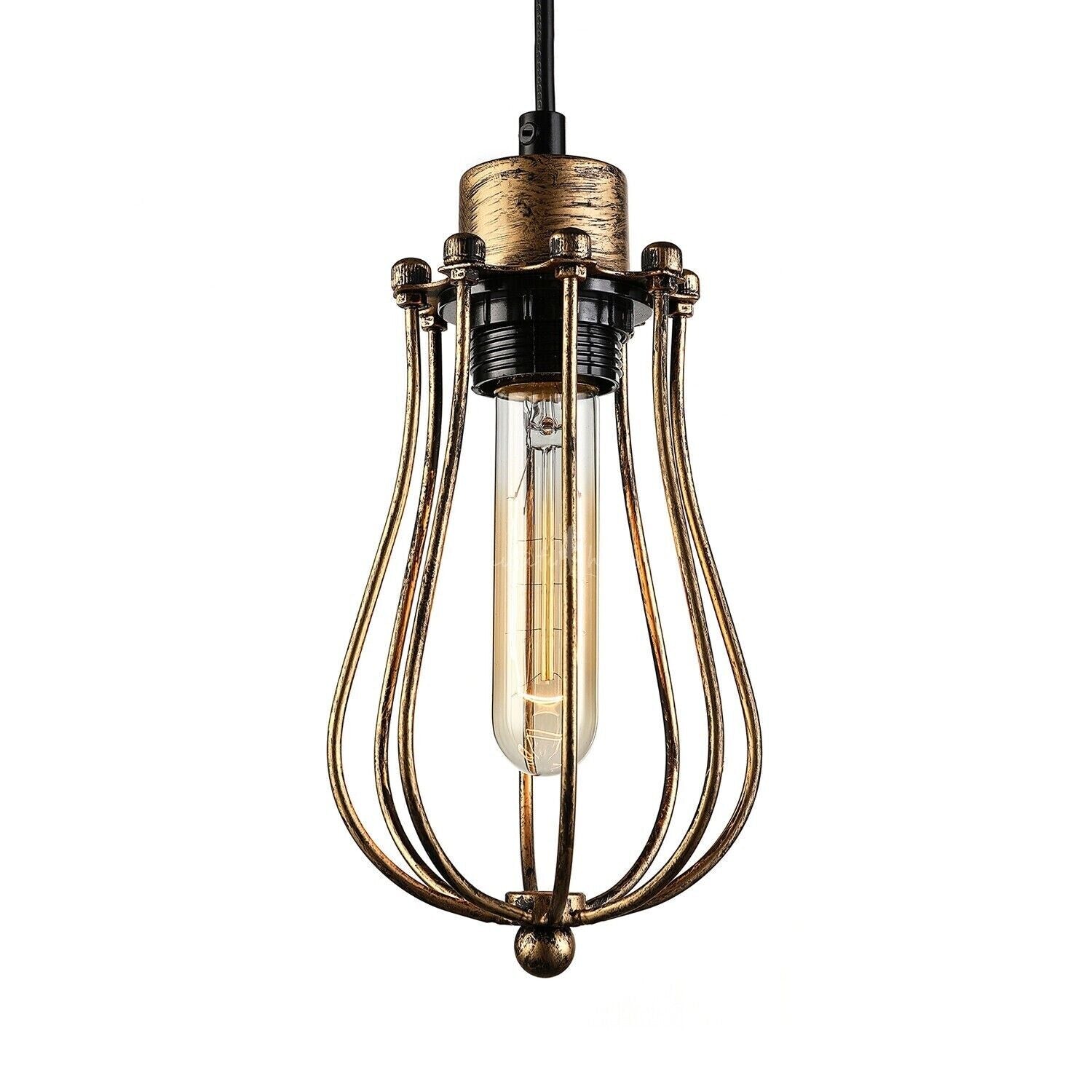 Modern 3 Light Cage Ceiling Hanging Pendant Lamp Fixture with brushed finish and adjustable design, perfect for stylish home décor.