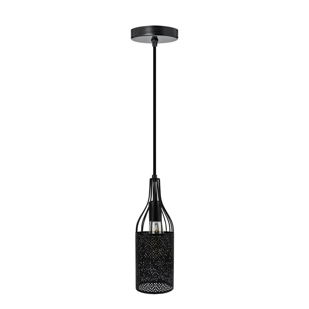 Modern Bottle Style Edison Lampshade Chandelier with black finish and fabric-covered wire, showcasing vintage and industrial design.