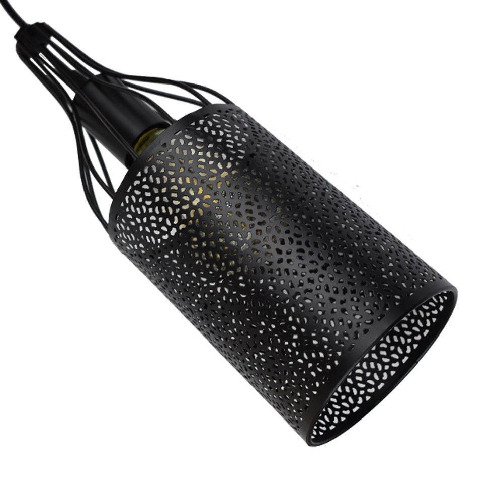 Modern Bottle Style Edison Lampshade Chandelier with black finish and fabric-covered wire, showcasing vintage and industrial design.