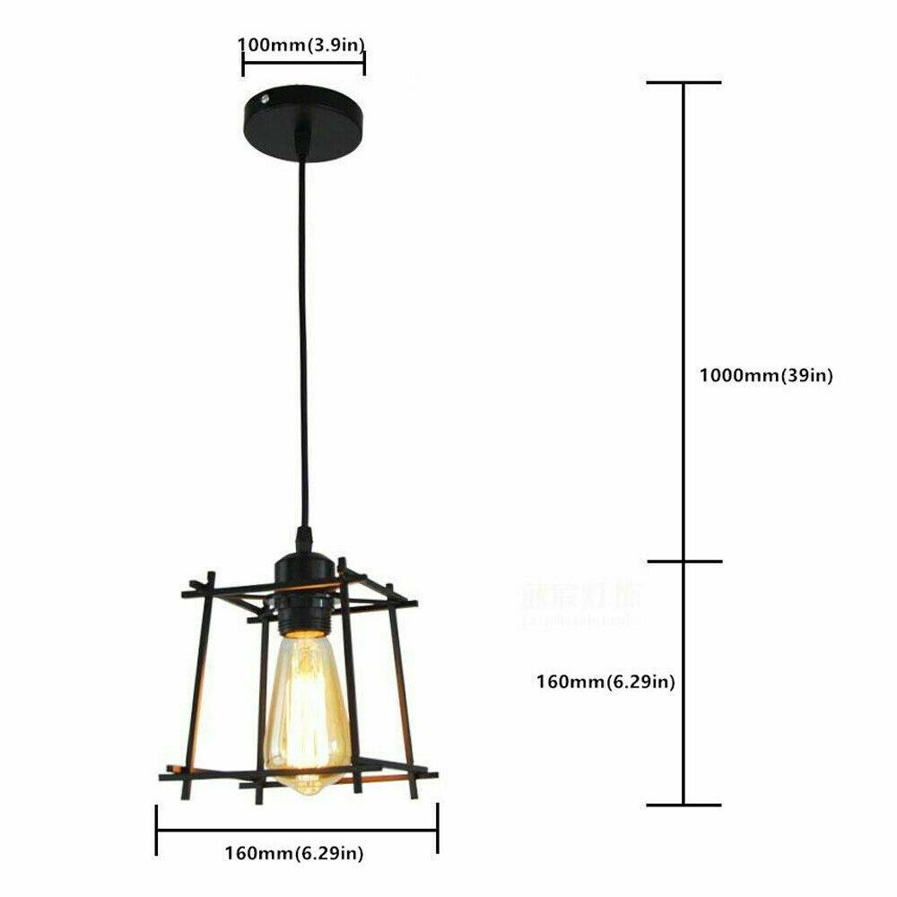 Modern Ceiling Hanging Cage Pendant Light in black metal with E27 bulb holder, showcasing retro industrial design.