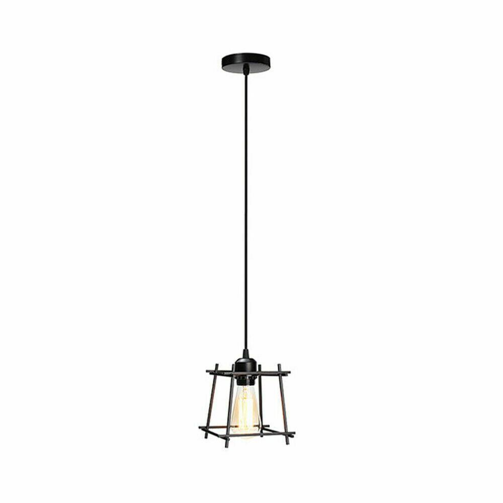 Modern Ceiling Hanging Cage Pendant Light in black metal with E27 bulb holder, showcasing retro industrial design.