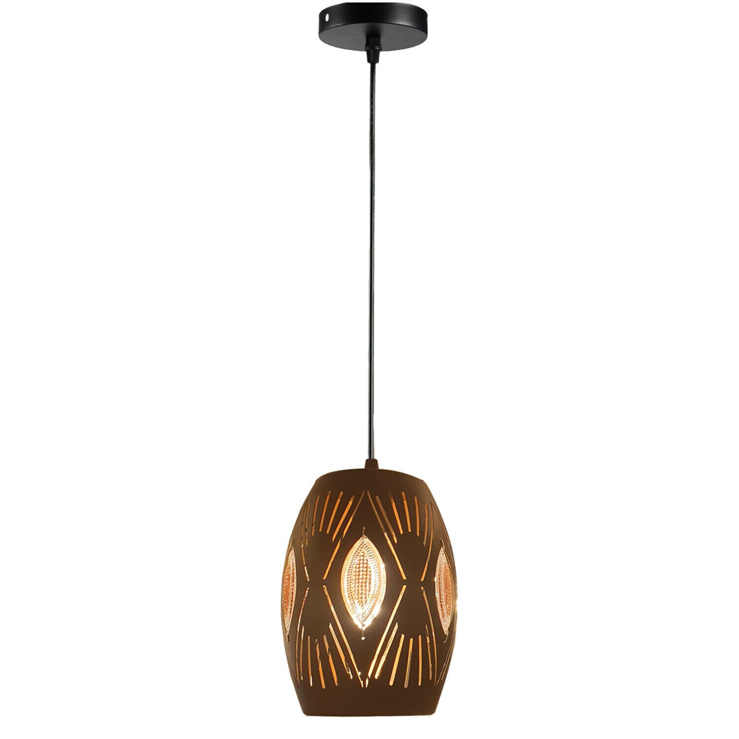 Modern black ceiling pendant light fitting with E27 base, ideal for home and cafe decor.