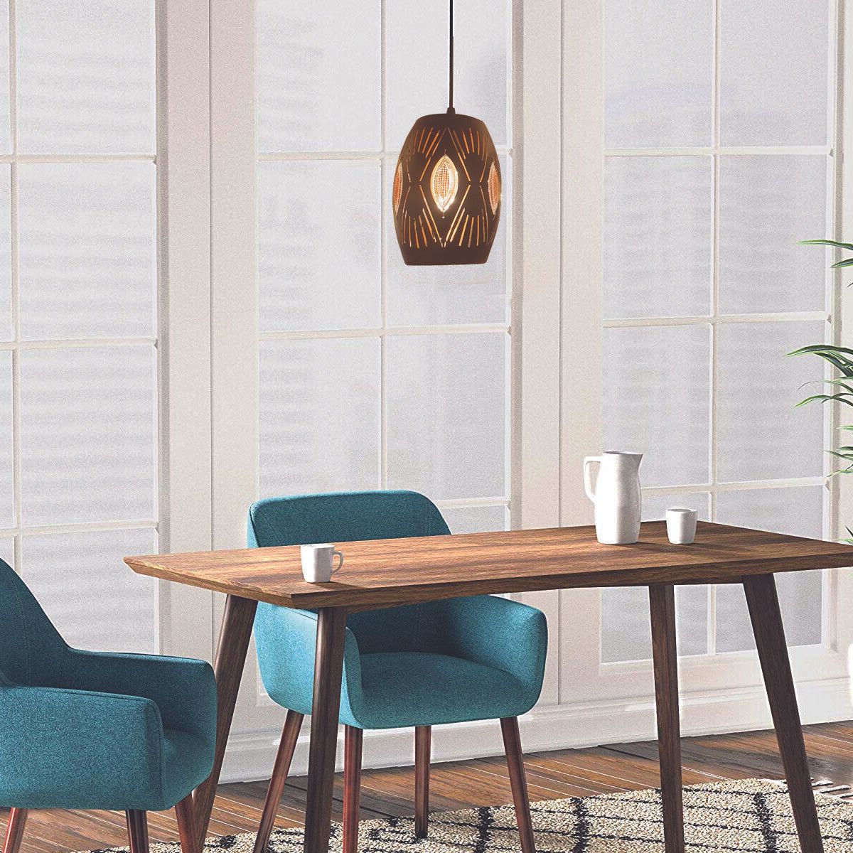 Modern black ceiling pendant light fitting with E27 base, ideal for home and cafe decor.