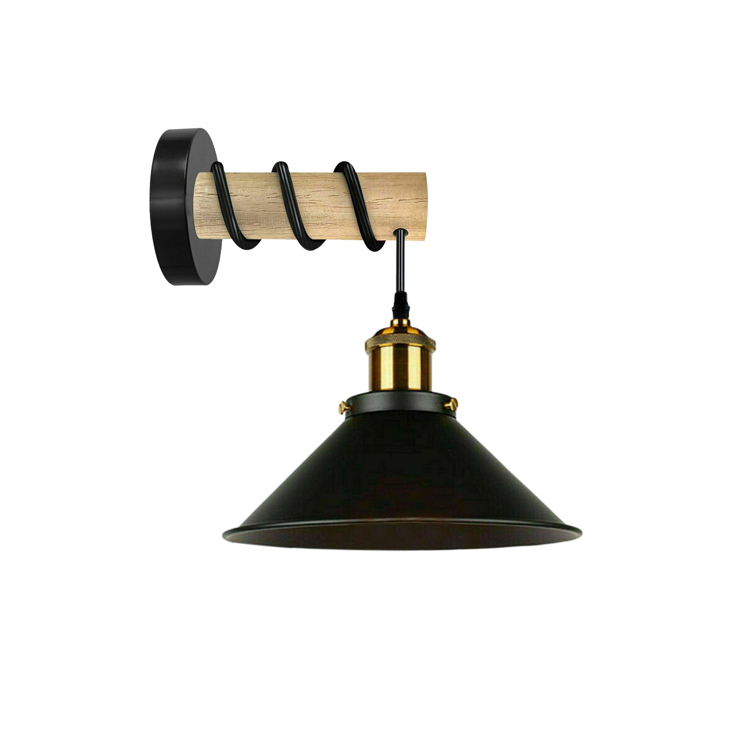 Modern Combined Solid Wooden Arm Chandelier Lighting featuring a stylish black metal cone shade and solid wood arm, perfect for home decor.