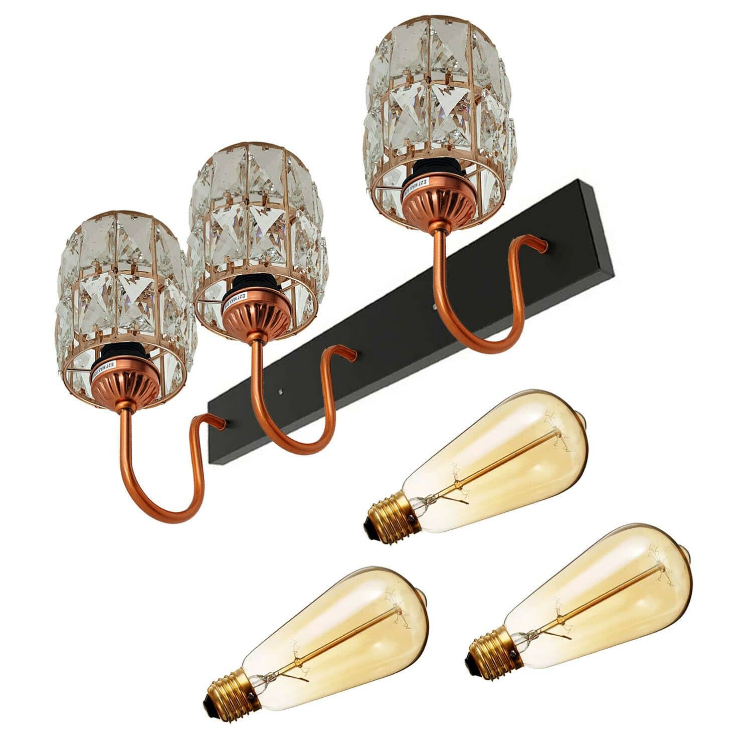 Modern Crystal Wall Light featuring three elegant crystal heads in a vintage industrial design, perfect for living room decor.