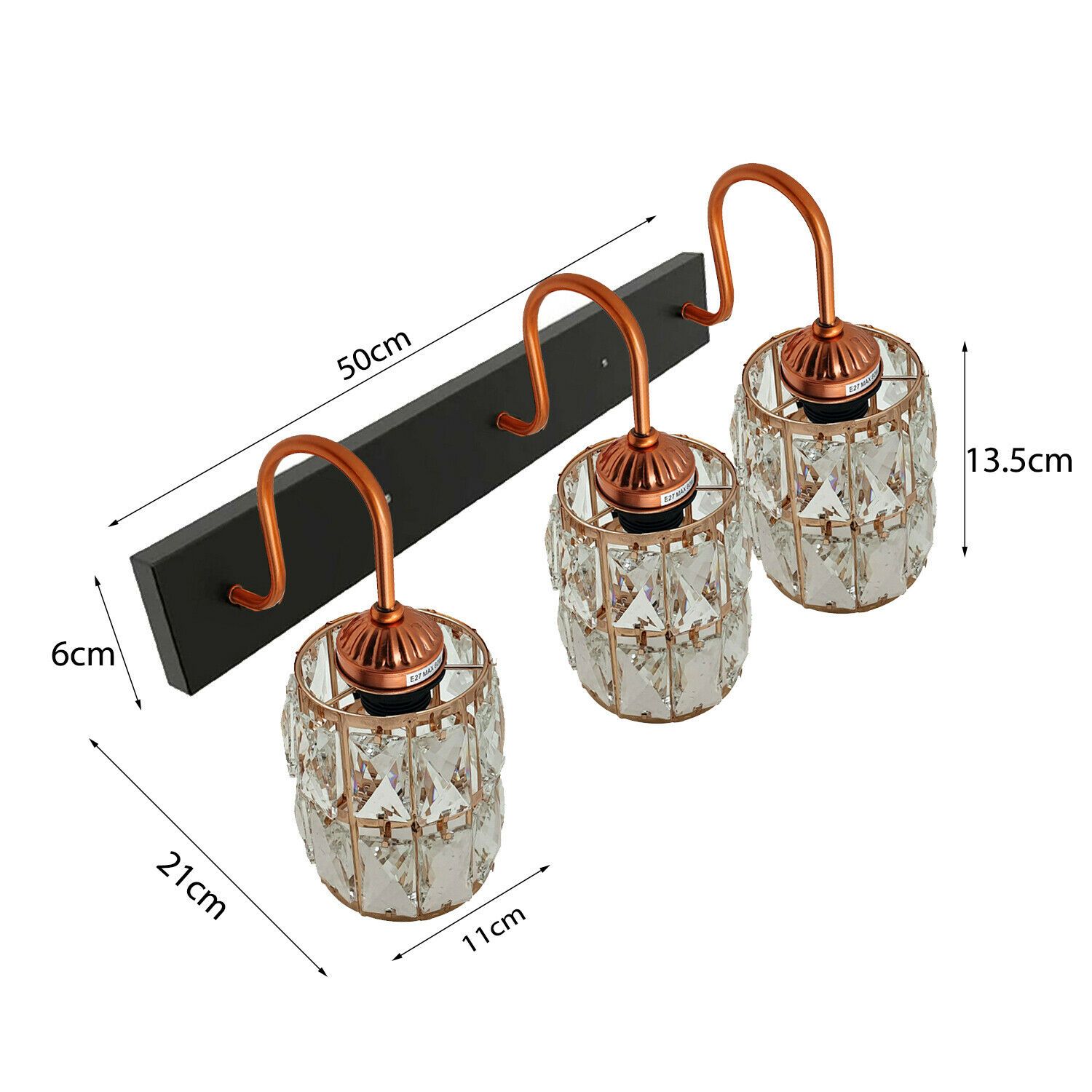 Modern Crystal Wall Light featuring three elegant crystal heads in a vintage industrial design, perfect for living room decor.