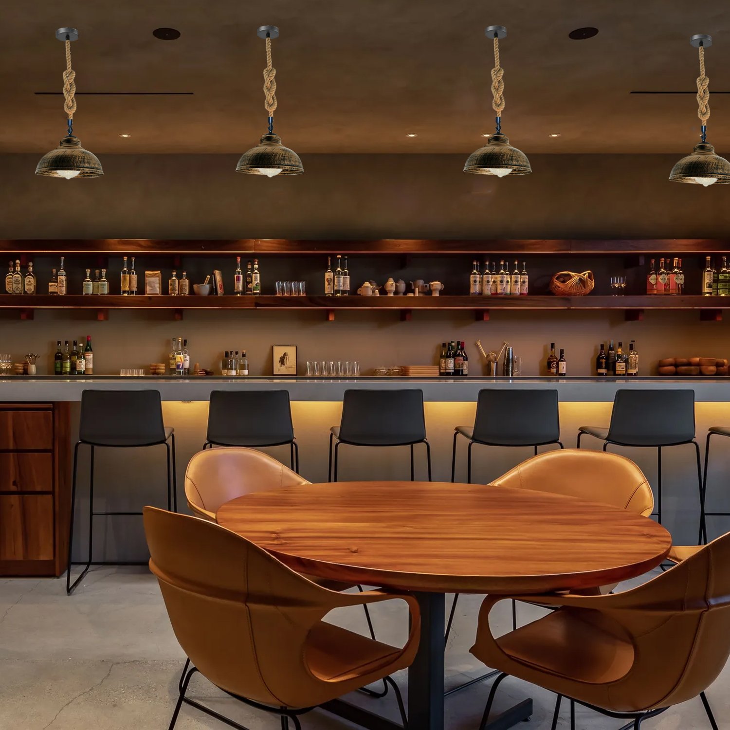 Modern Curvy Shade Hemp Rope Pendant Light in Bushed Copper with hemp rope cable and metal base, perfect for contemporary decor.