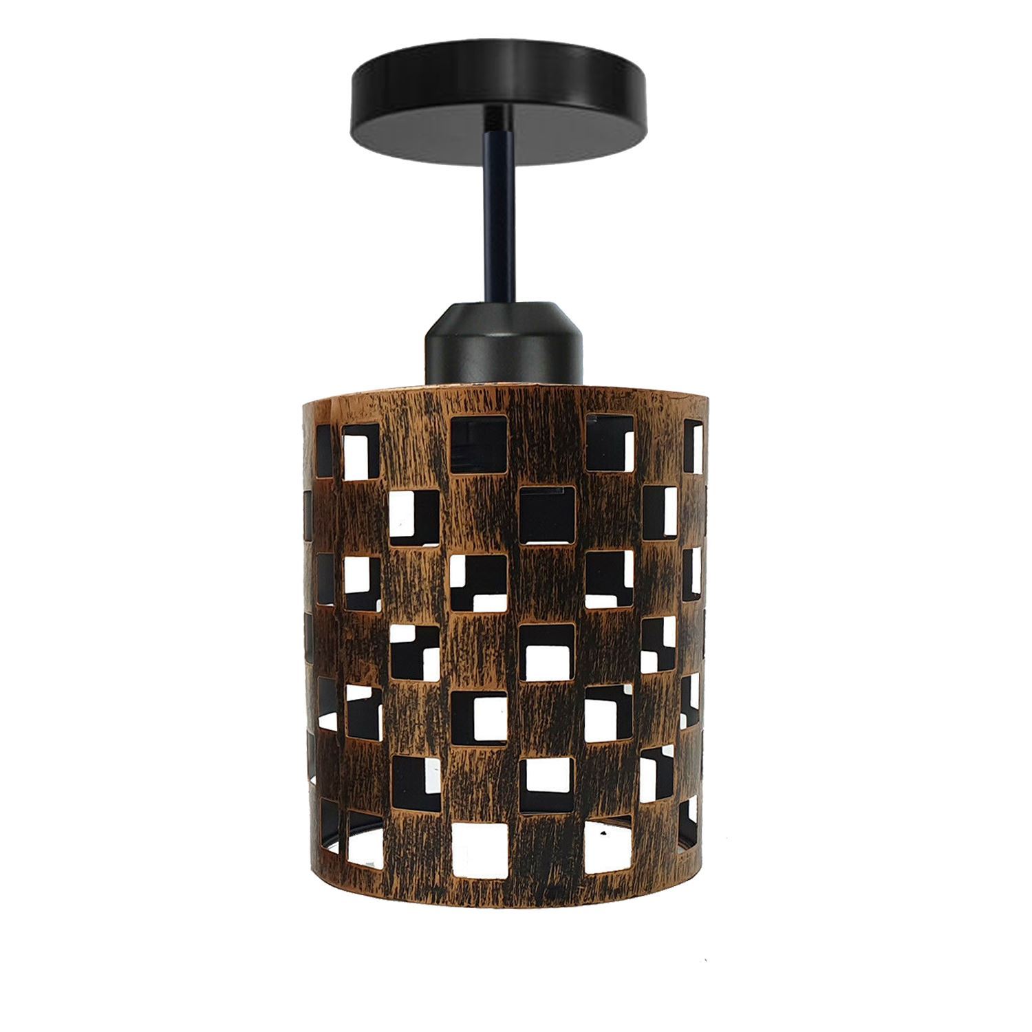 Modern flush ceiling light E27 lamp in black with a stylish design, showcasing its metal construction and elegant light cage.