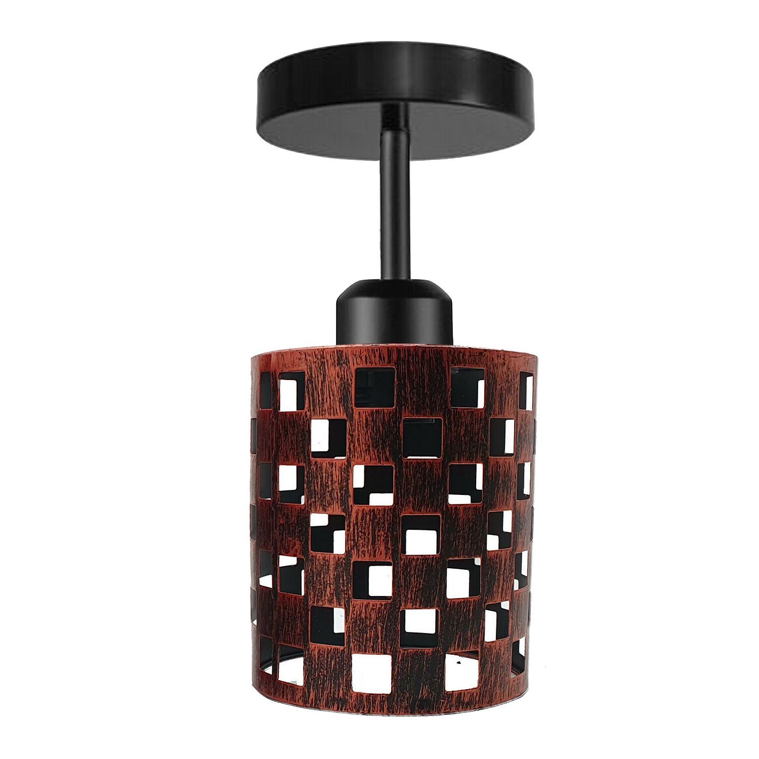Modern flush ceiling light E27 lamp in black with a stylish design, showcasing its metal construction and elegant light cage.