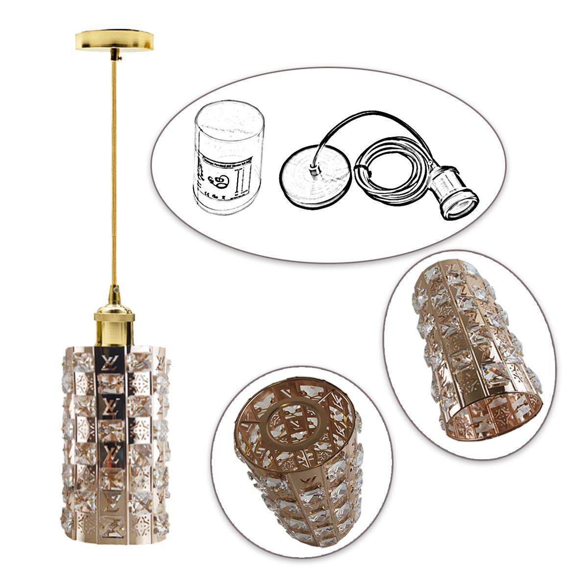 Modern Gold Ceiling Pendant Light with Crystal Droplets, showcasing elegant design and warm lighting.