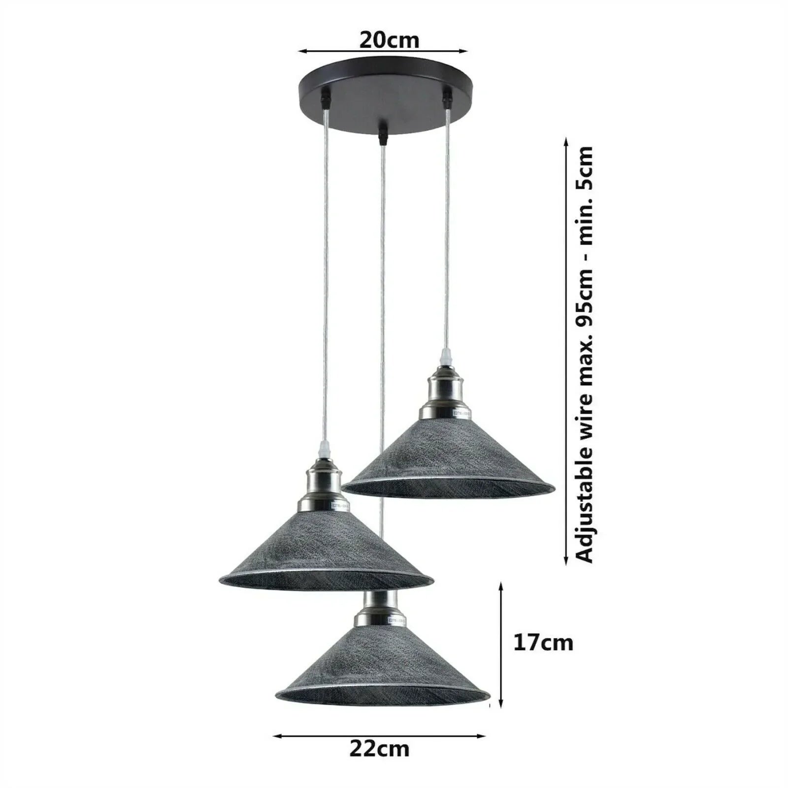 Modern Hanging Lamp Fixture in black with three light holders and adjustable cables, perfect for contemporary home decor.
