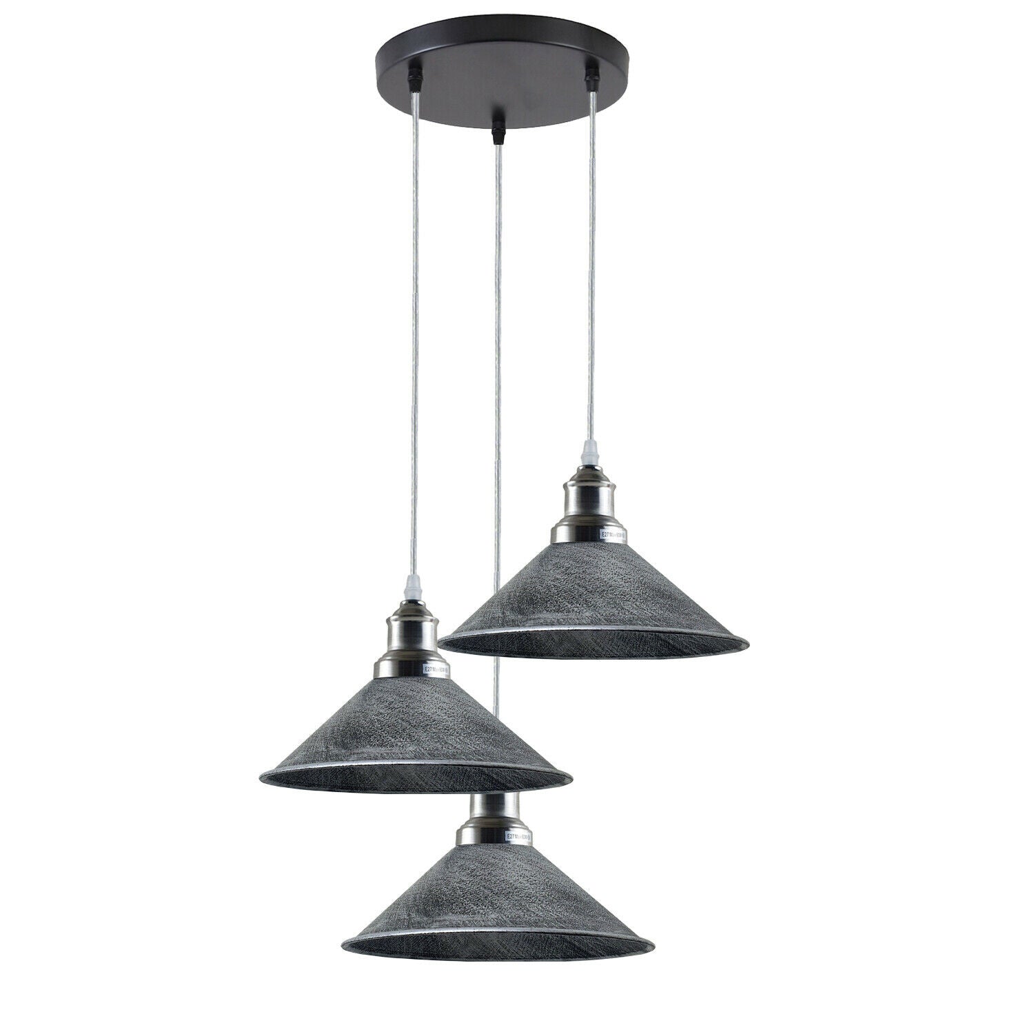 Modern Hanging Lamp Fixture in black with three light holders and adjustable cables, perfect for contemporary home decor.