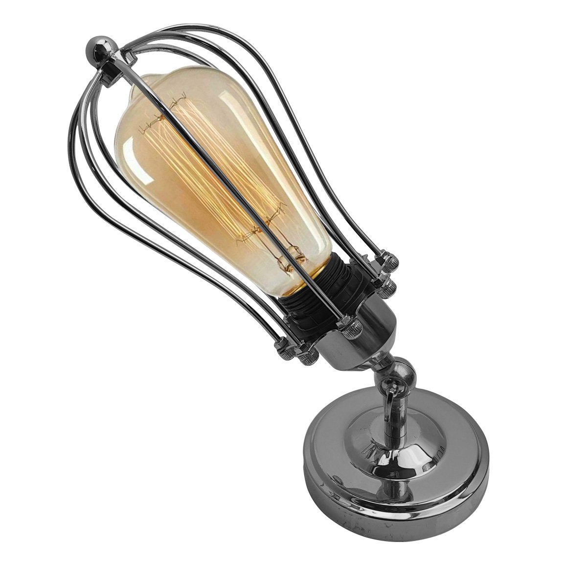 Modern Industrial Chrome Flex Arm Retro Light Cage Ceiling Fixture showcasing a stylish metal cage design with a chrome finish.