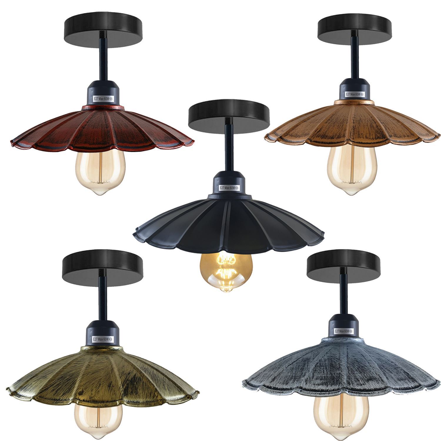 Modern Industrial Retro Metal Ceiling Pendant Lampshade in various colors, showcasing its stylish design and E27 lamp base.