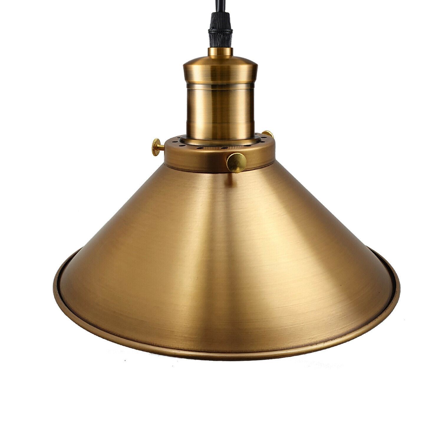 Modern Industrial Style Metal Cage Single Pendant Light in Yellow Brass, featuring a sleek dome design and adjustable hood.
