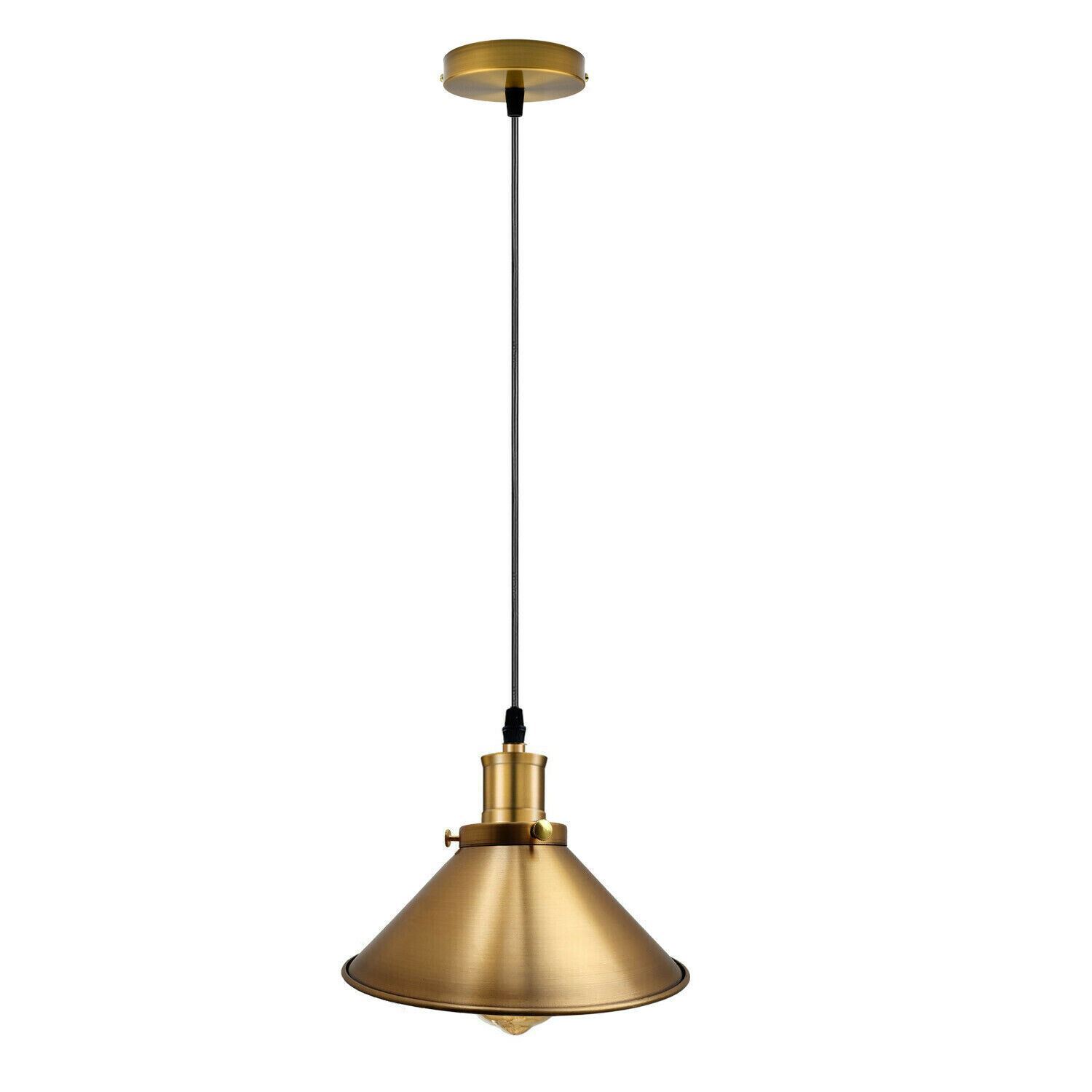 Modern Industrial Style Metal Cage Single Pendant Light in Yellow Brass, featuring a sleek dome design and adjustable hood.