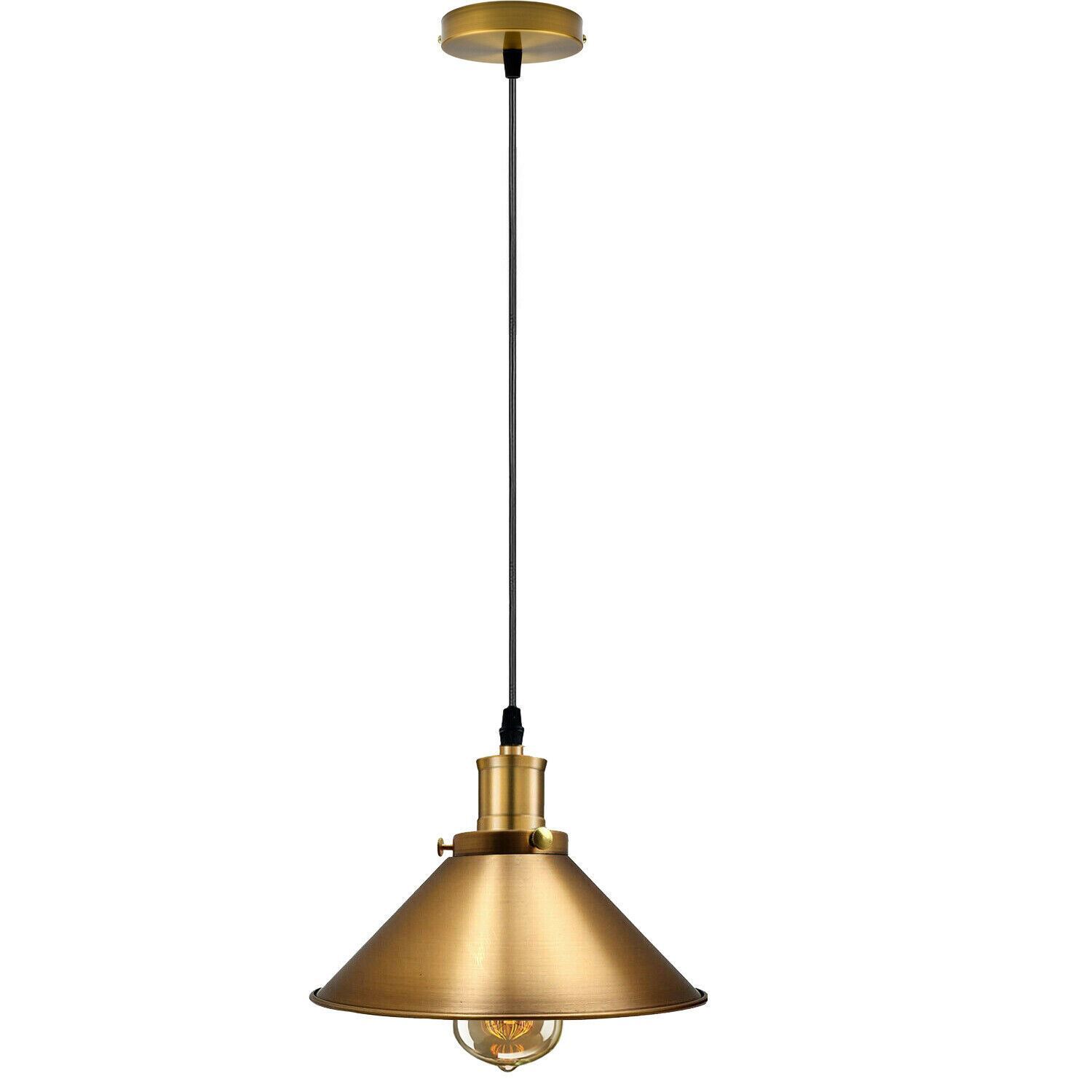 Modern Industrial Style Metal Cage Single Pendant Light in Yellow Brass, featuring a sleek dome design and adjustable hood.