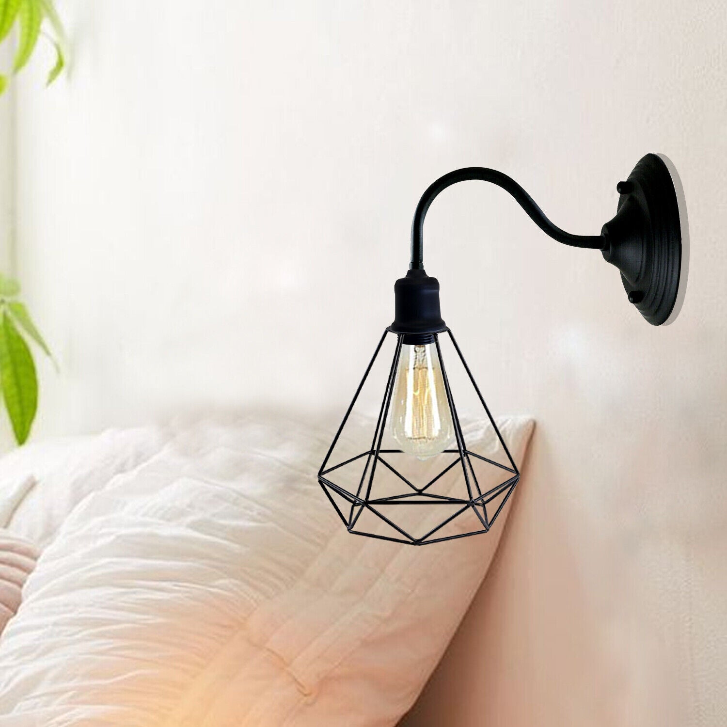 Modern Industrial Vintage Indoor Black Wall Light Lamp Fitting with diamond-shaped metal shade, perfect for stylish home decor.