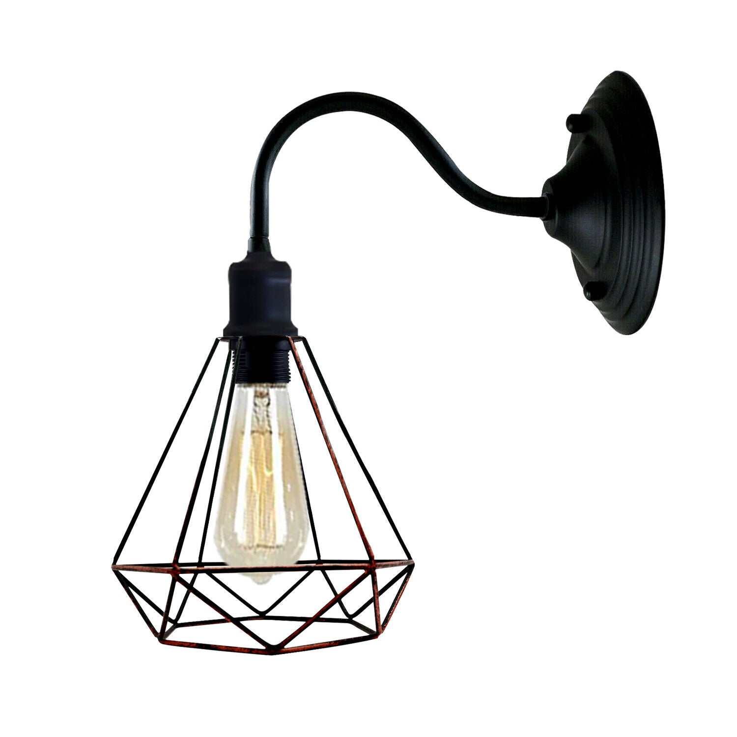 Modern Industrial Vintage Indoor Black Wall Light Lamp Fitting with diamond-shaped metal shade, perfect for stylish home decor.