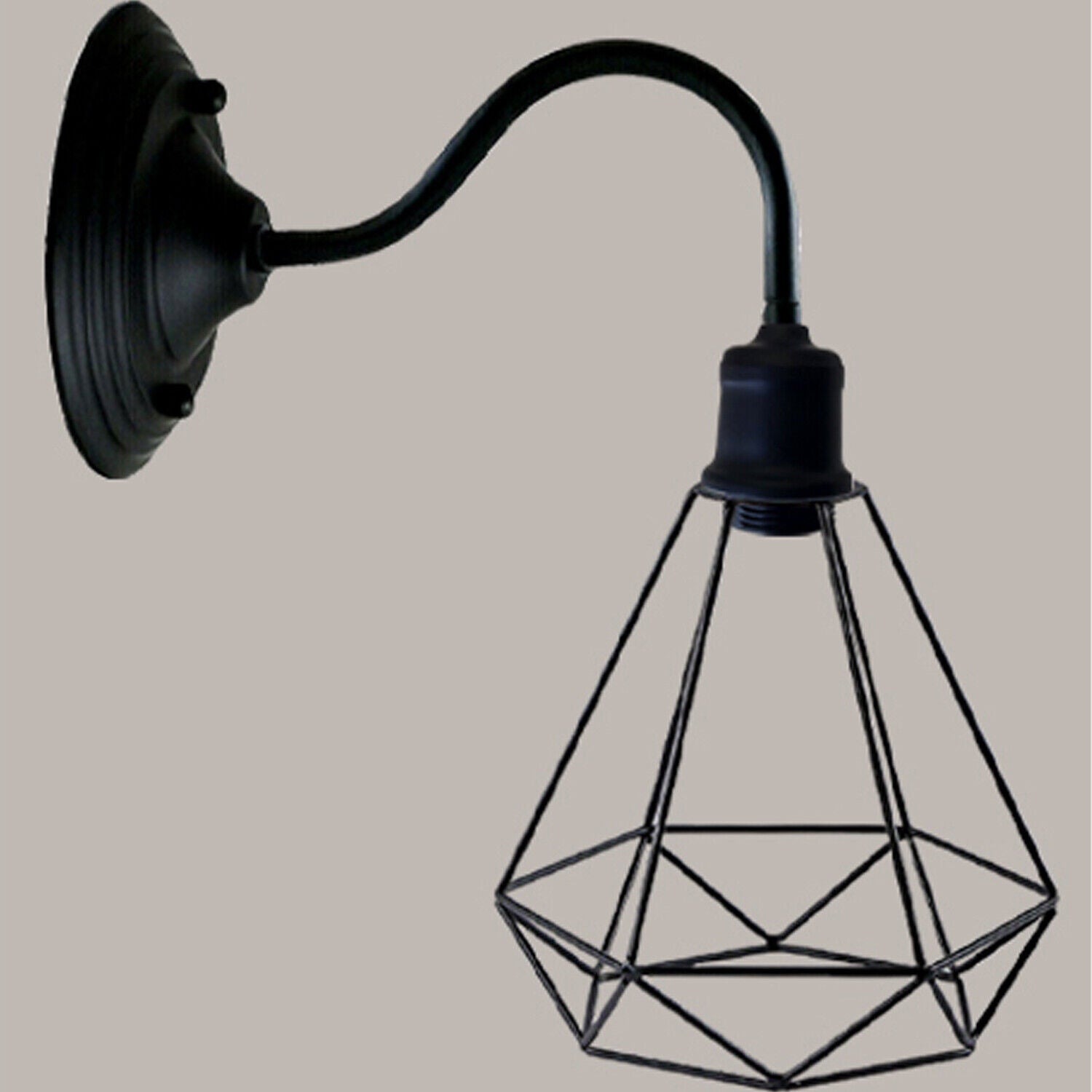 Modern Industrial Vintage Indoor Black Wall Light Lamp Fitting with diamond-shaped metal shade, perfect for stylish home decor.