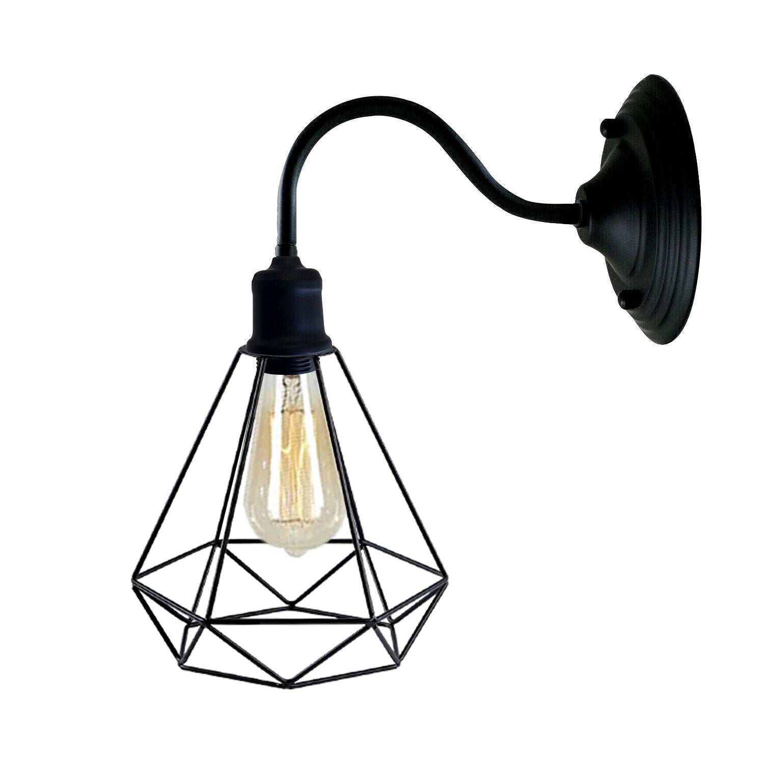 Modern Industrial Vintage Indoor Black Wall Light Lamp Fitting with diamond-shaped metal shade, perfect for stylish home decor.