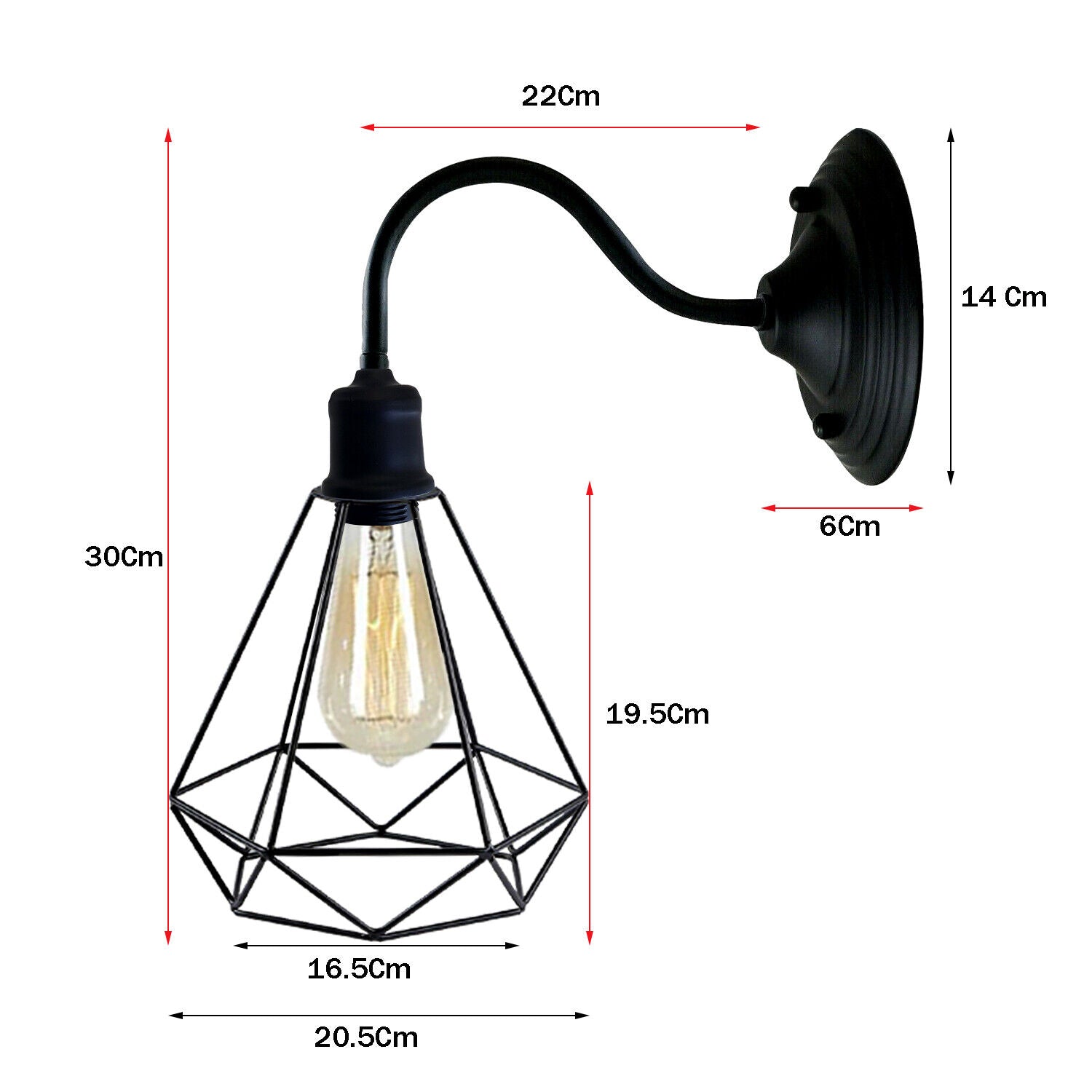 Modern Industrial Vintage Indoor Black Wall Light Lamp Fitting with diamond-shaped metal shade, perfect for stylish home decor.