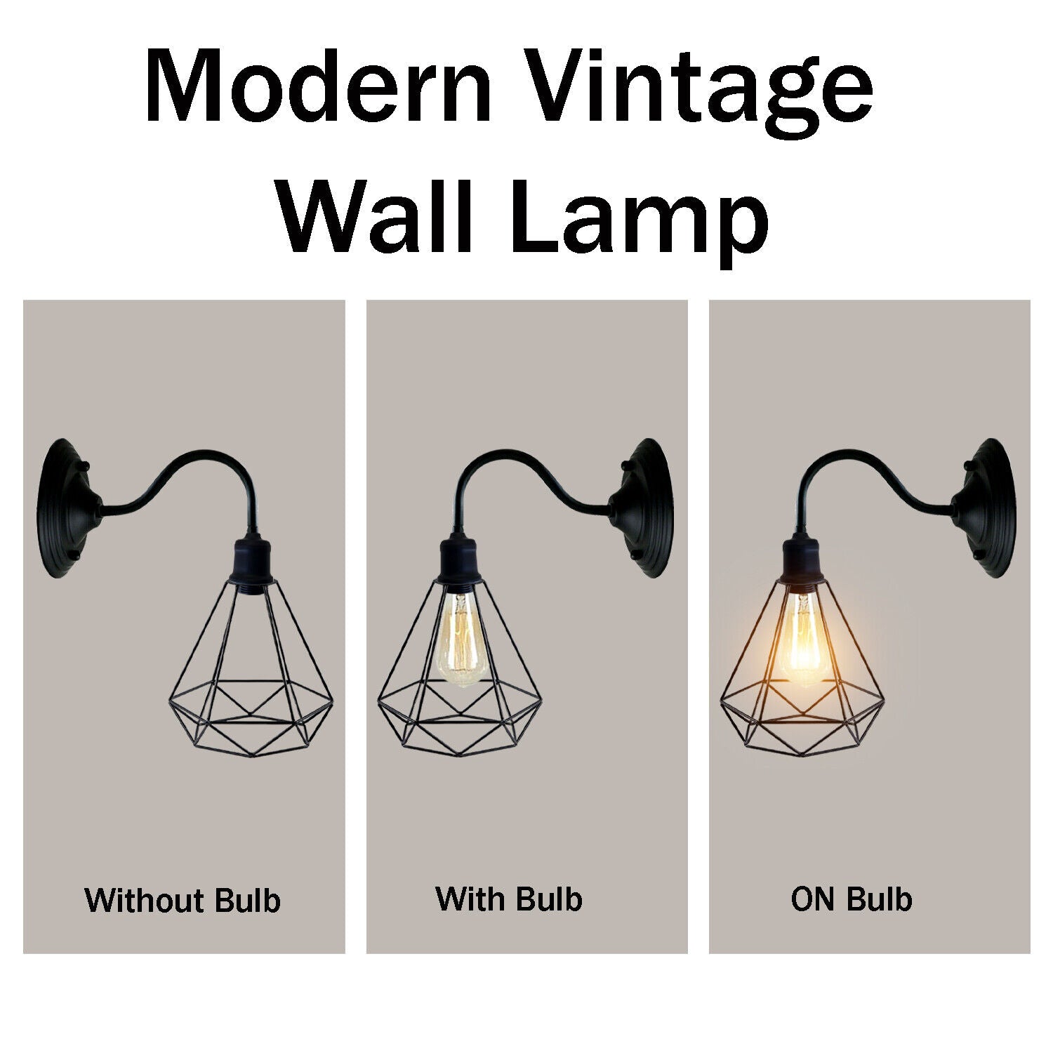 Modern Industrial Vintage Indoor Black Wall Light Lamp Fitting with diamond-shaped metal shade, perfect for stylish home decor.