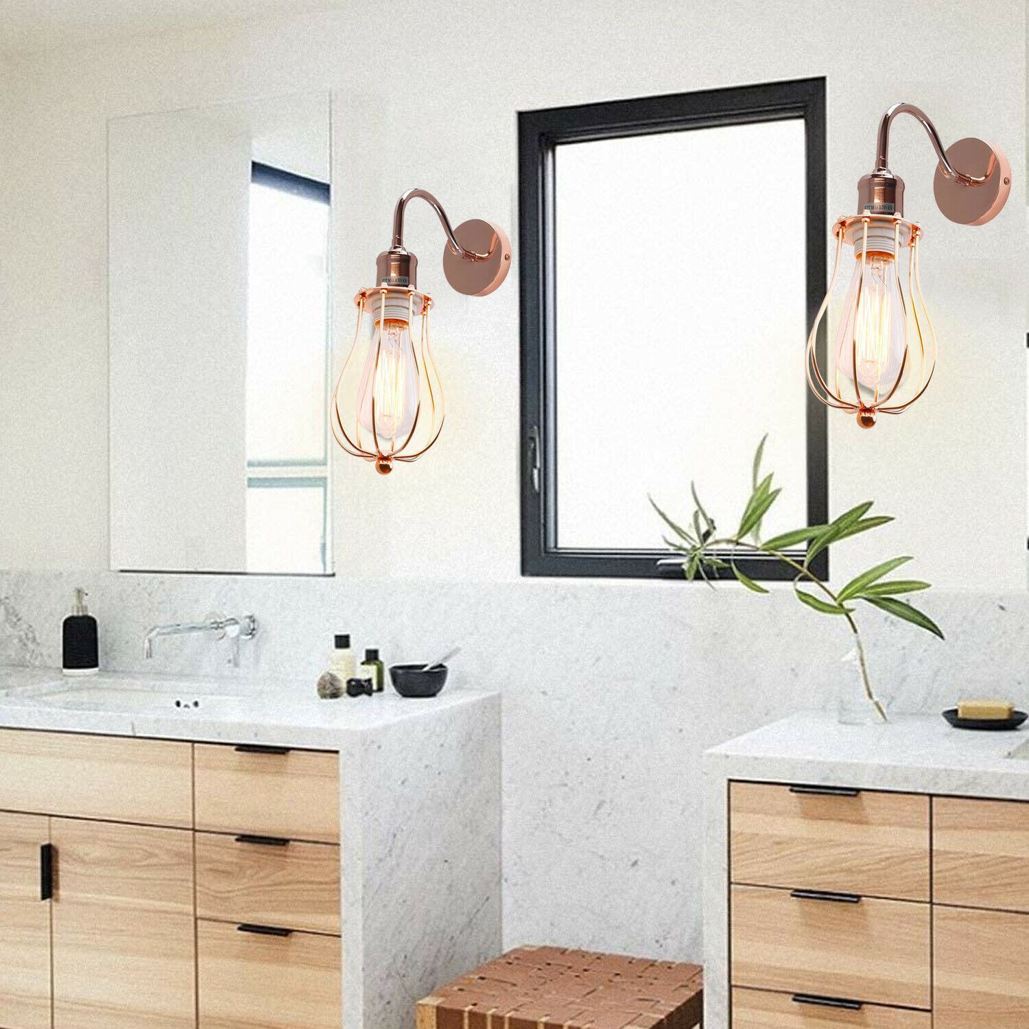 Modern Industrial Wall Mounted Light with metal cage design, perfect for rustic home decor.