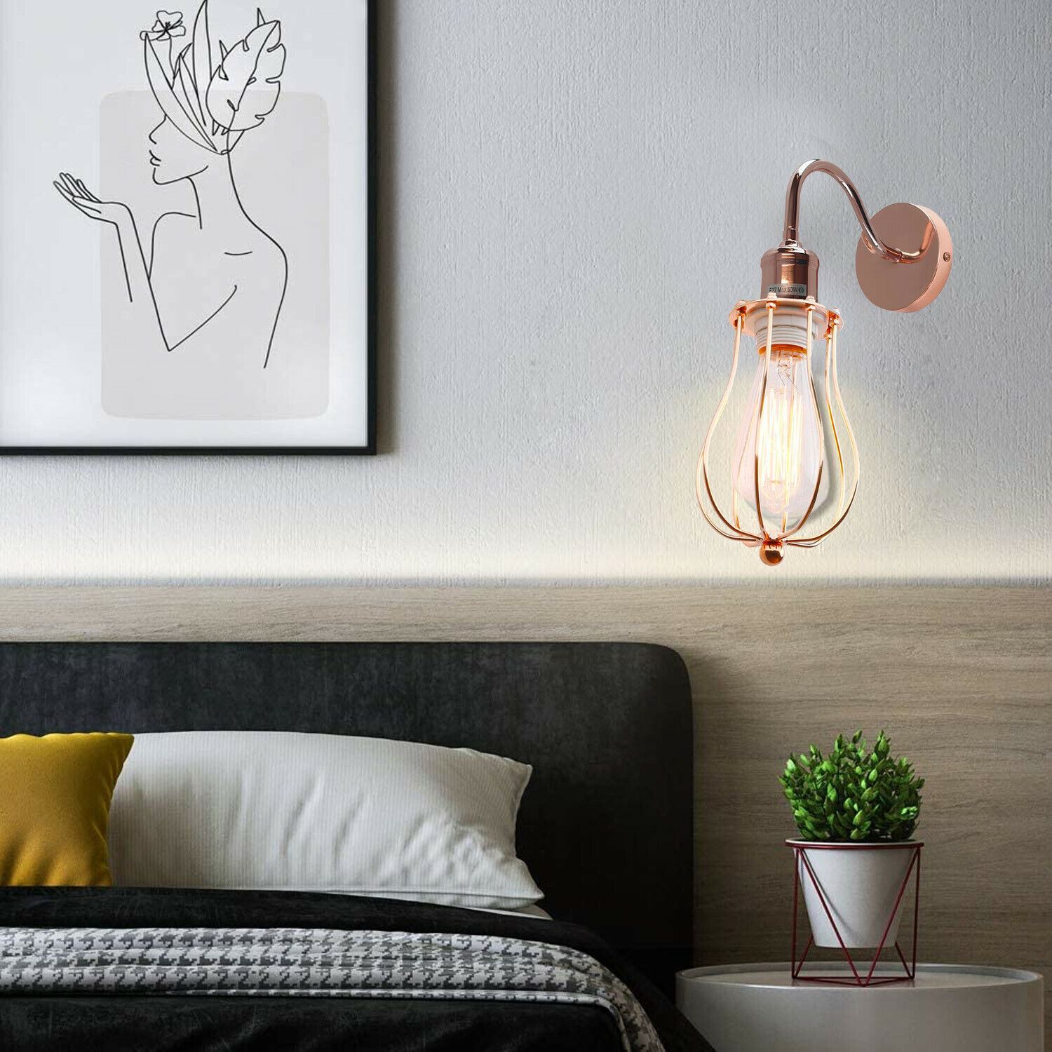 Modern Industrial Wall Mounted Light with metal cage design, perfect for rustic home decor.