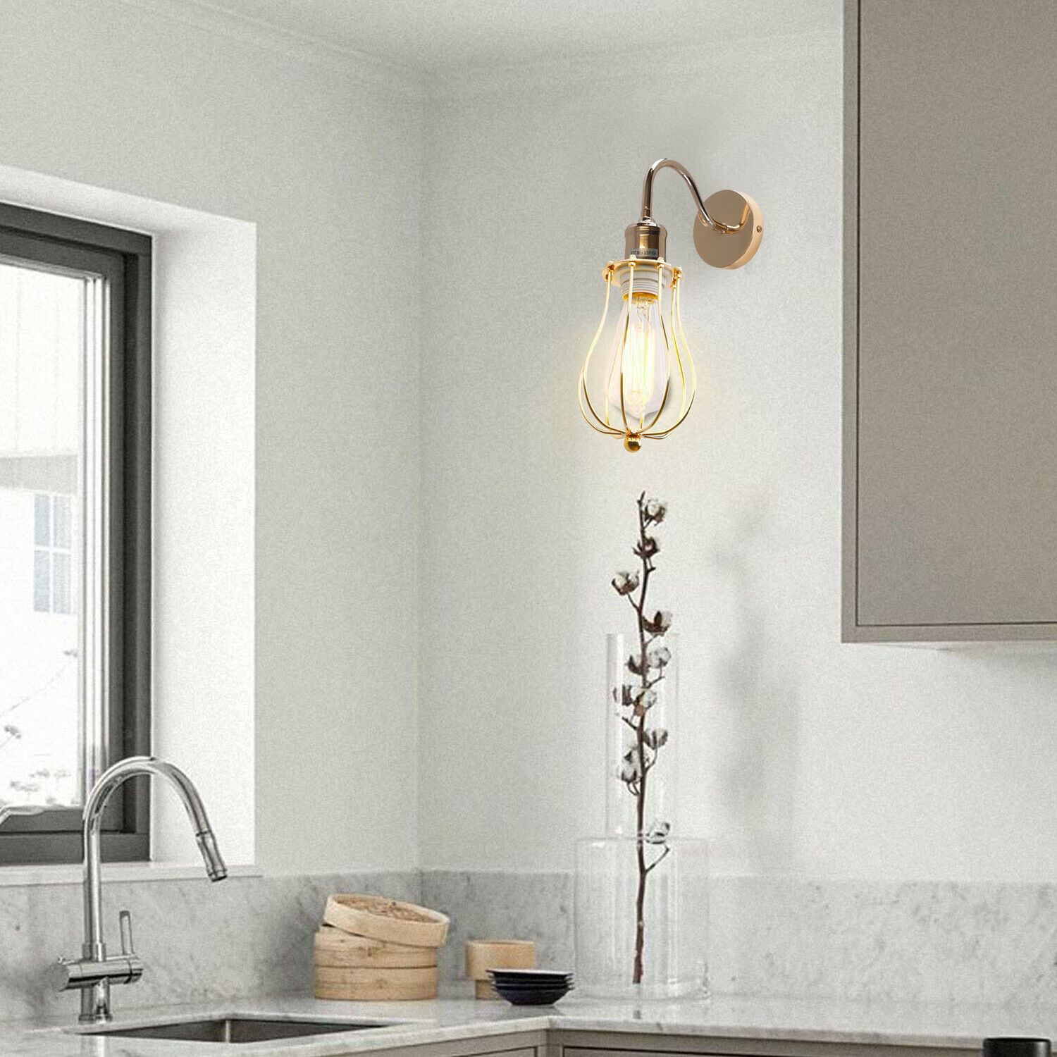 Modern Industrial Wall Mounted Light with metal cage design, perfect for rustic home decor.