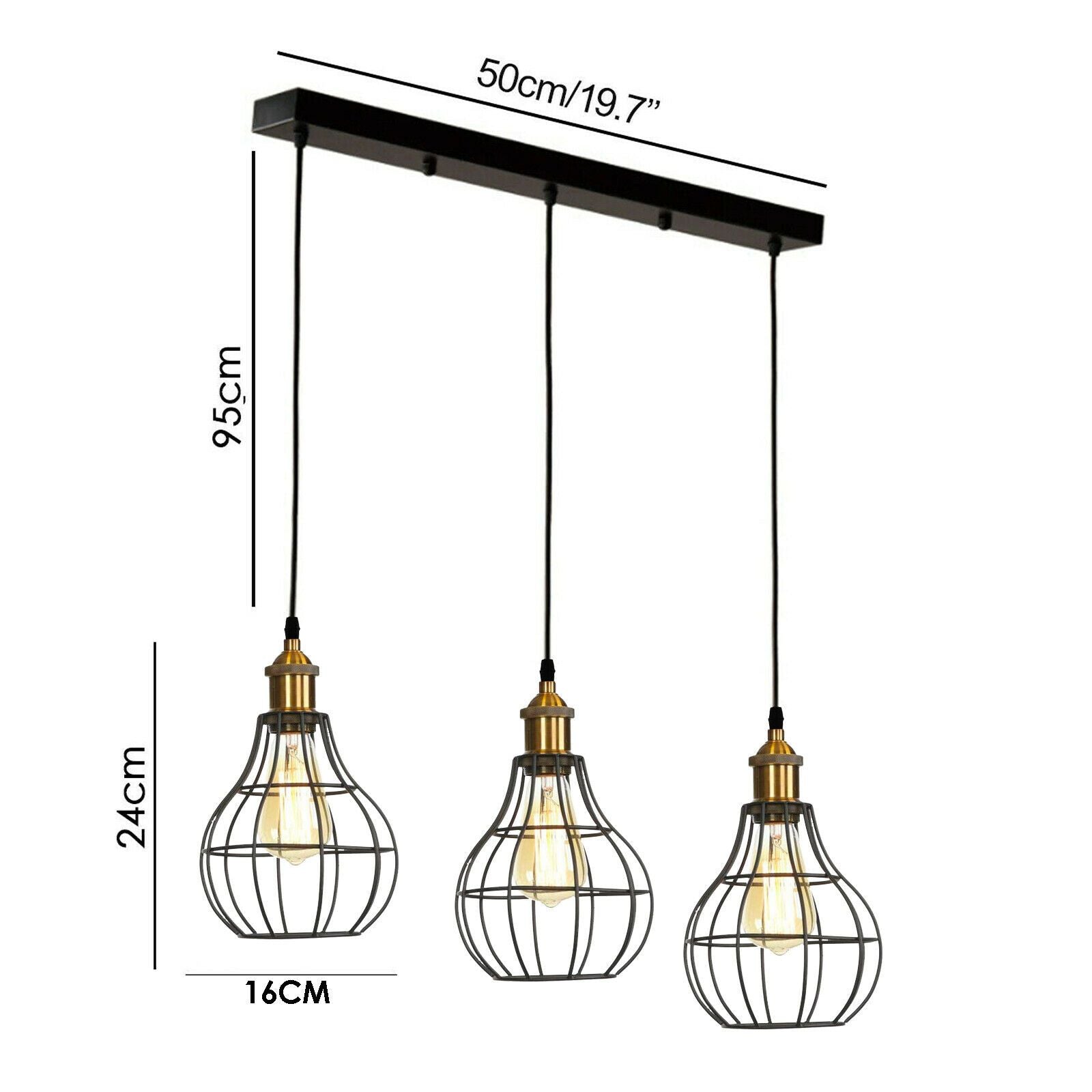 Modern Industrial Wire Cage Retro 3 Head Ceiling Pendant Light Lamp featuring three light holders and a stylish black metal design.