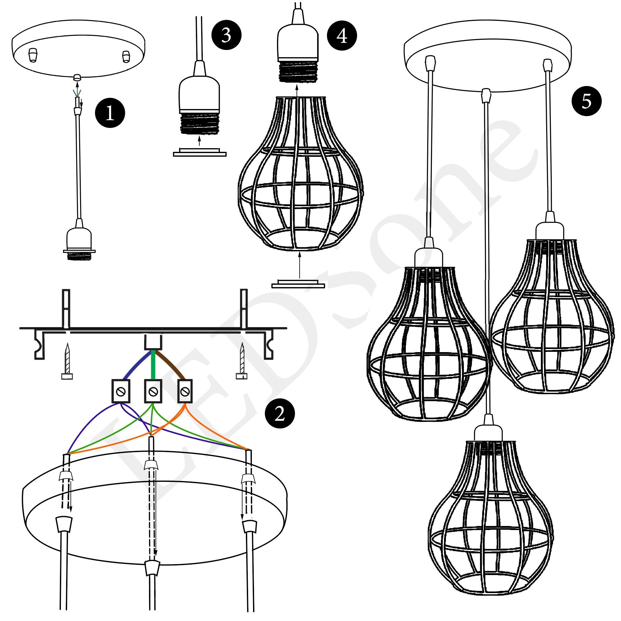 Modern Industrial Wire Cage Retro 3 Head Ceiling Pendant Light Lamp featuring three light holders and a stylish black metal design.
