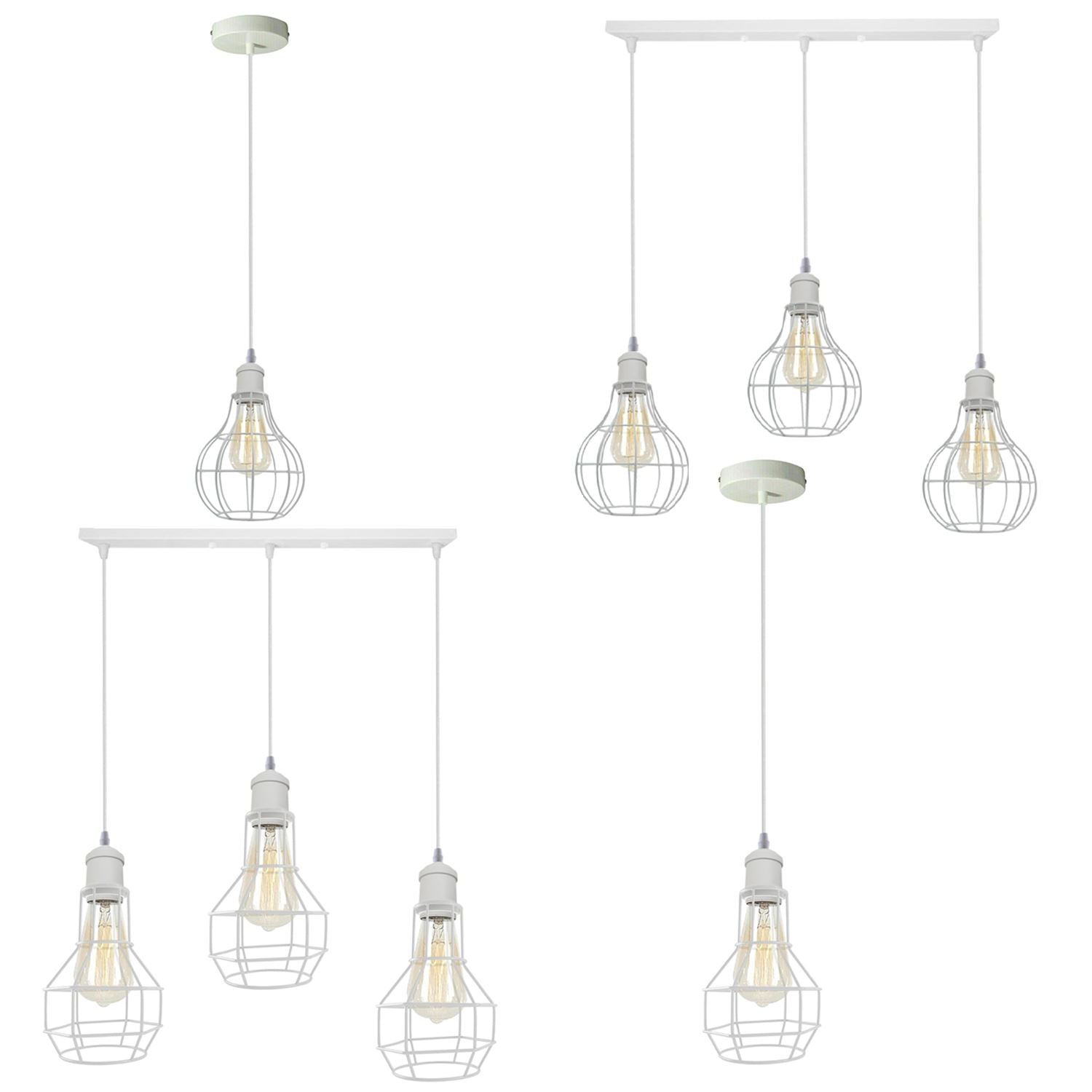 Modern Loft Vintage Industrial Retro Wire Cage Shade Pendant light showcasing its stylish wire cage design and white finish.