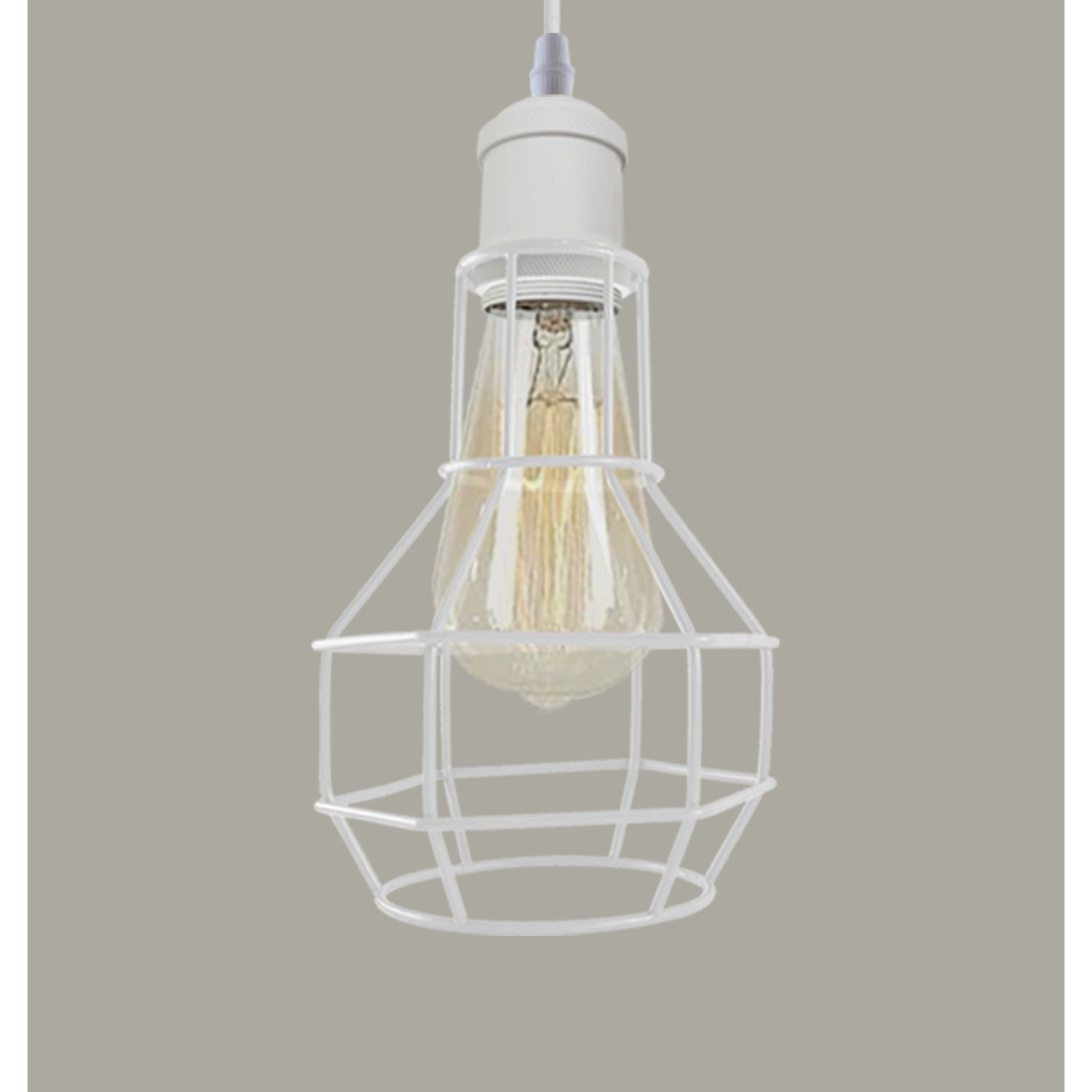 Modern Loft Vintage Industrial Retro Wire Cage Shade Pendant light showcasing its stylish wire cage design and white finish.