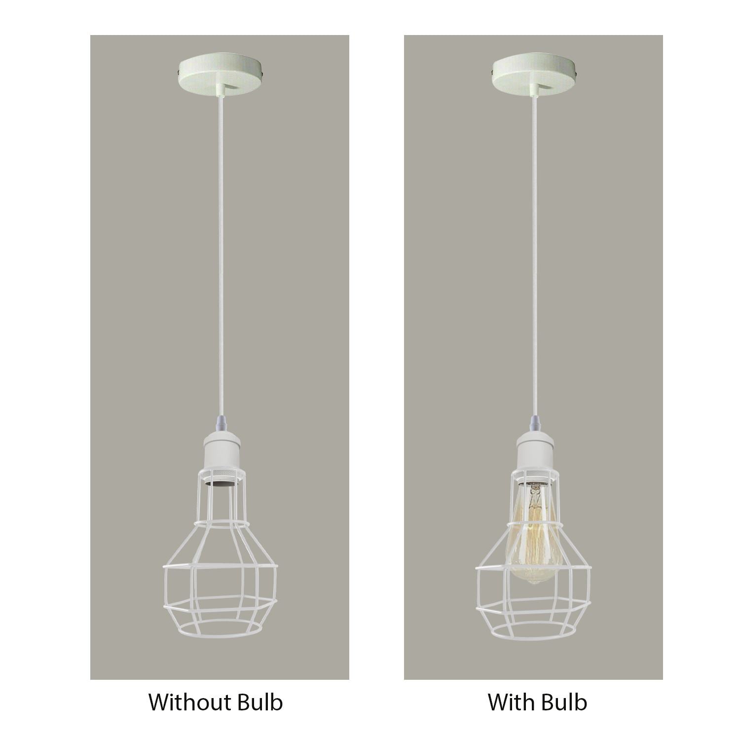 Modern Loft Vintage Industrial Retro Wire Cage Shade Pendant light showcasing its stylish wire cage design and white finish.