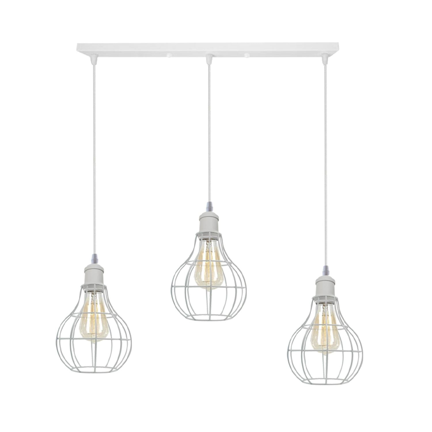 Modern Loft Vintage Industrial Retro Wire Cage Shade Pendant light showcasing its stylish wire cage design and white finish.