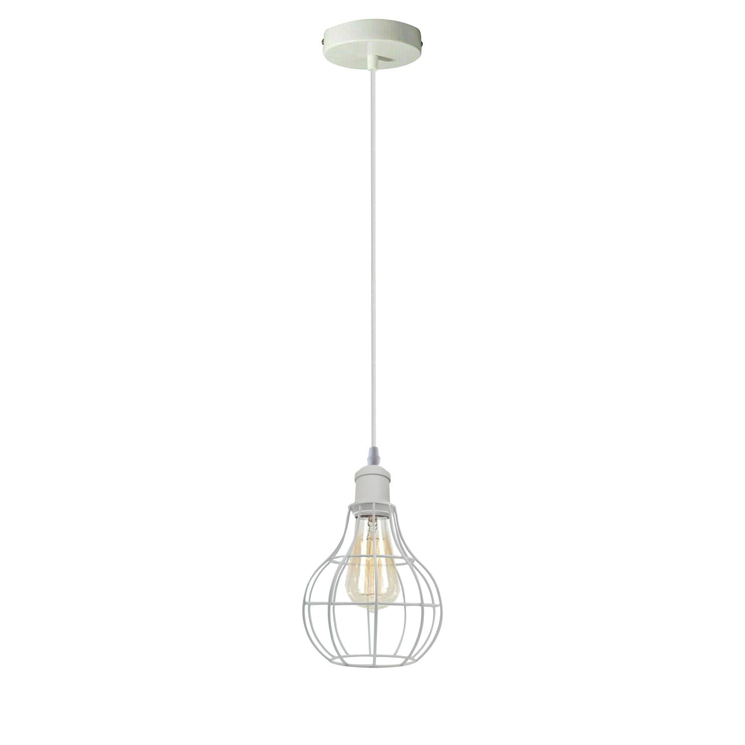 Modern Loft Vintage Industrial Retro Wire Cage Shade Pendant light showcasing its stylish wire cage design and white finish.