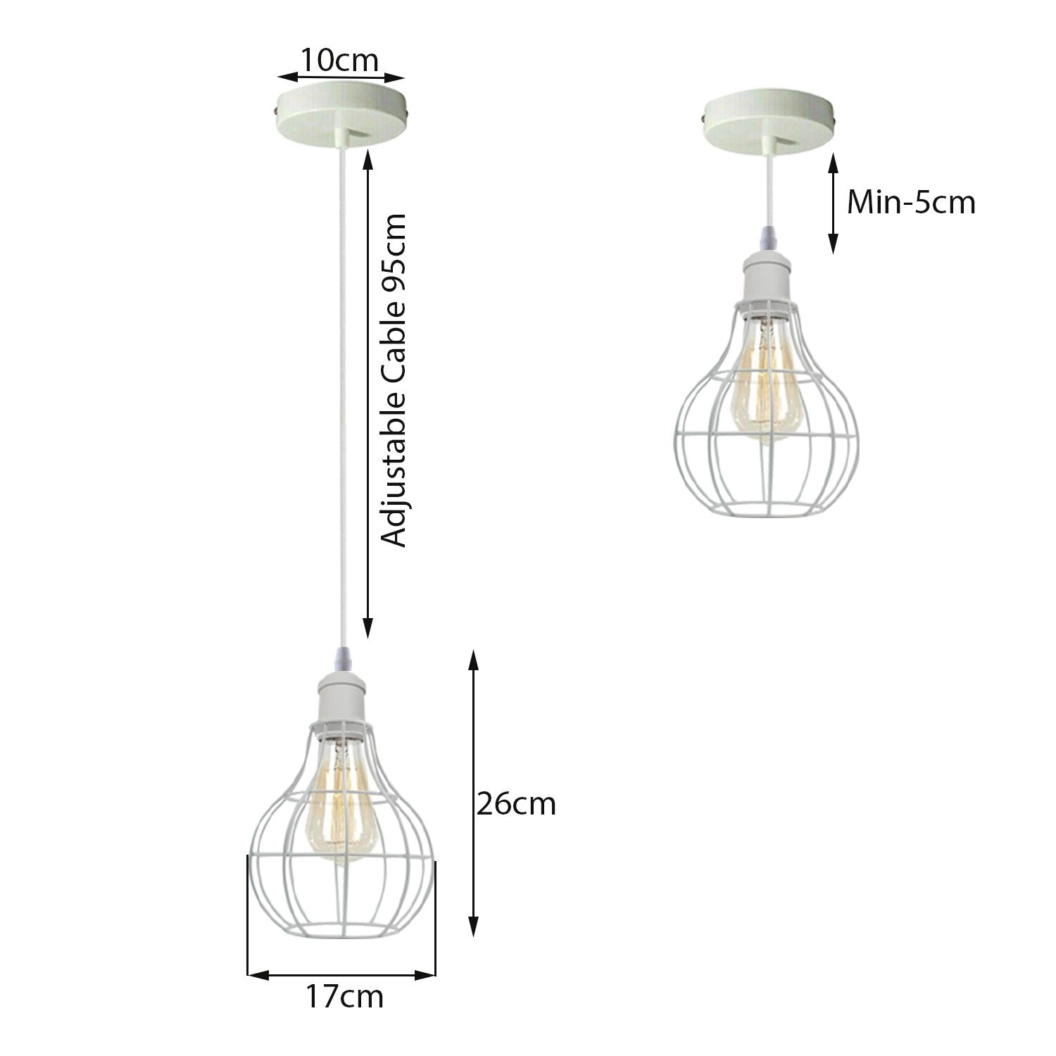 Modern Loft Vintage Industrial Retro Wire Cage Shade Pendant light showcasing its stylish wire cage design and white finish.