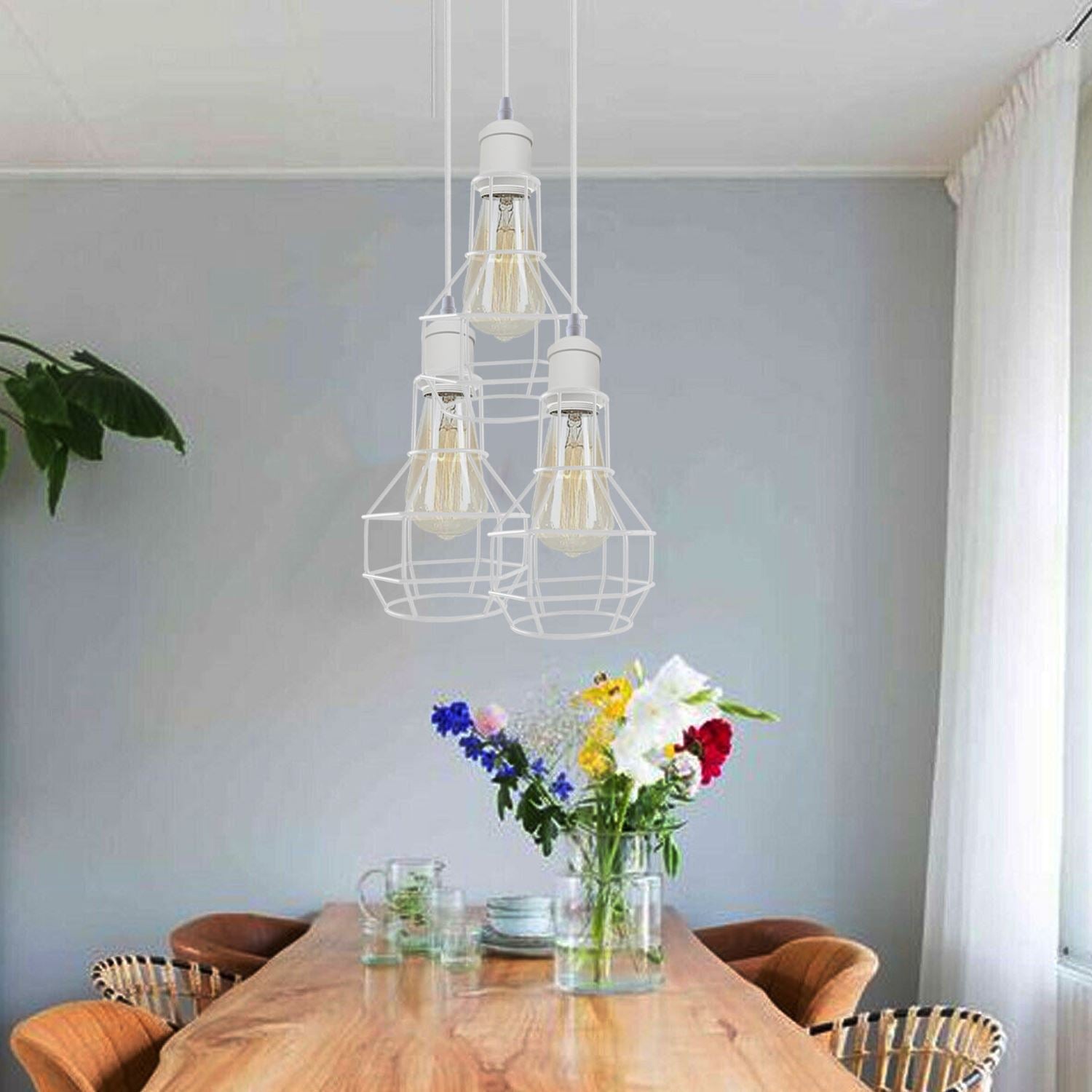 Modern Loft Vintage Industrial Retro Wire Cage Shade Pendant light showcasing its stylish wire cage design and white finish.