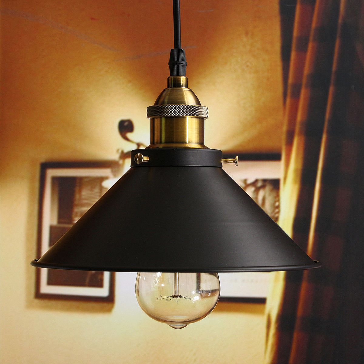 Modern Matt Black Bedroom Light Shade with Gold Lamp Holder, showcasing a sleek design and elegant finish.