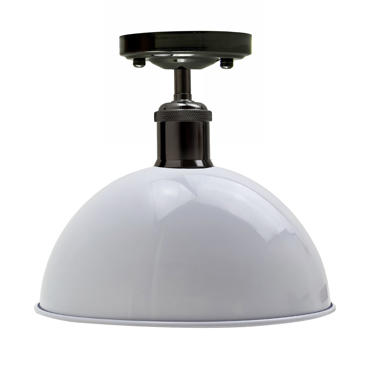 Modern Metal Dome Ceiling Light in shiny black and white finish, showcasing its elegant dome design and E27 lamp base.